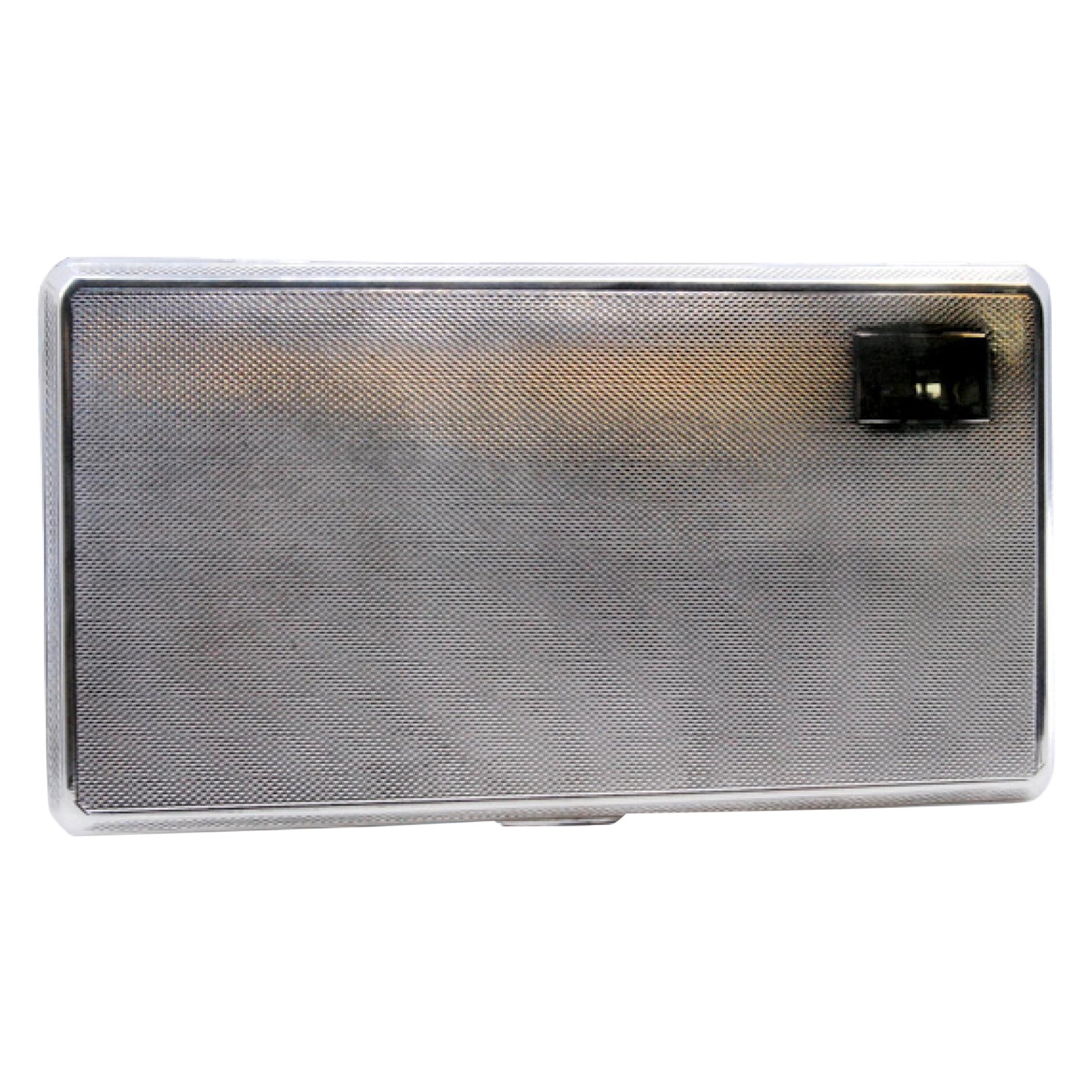 Guilloche silver cigarette case with polished bands on matte ground, hinged lid