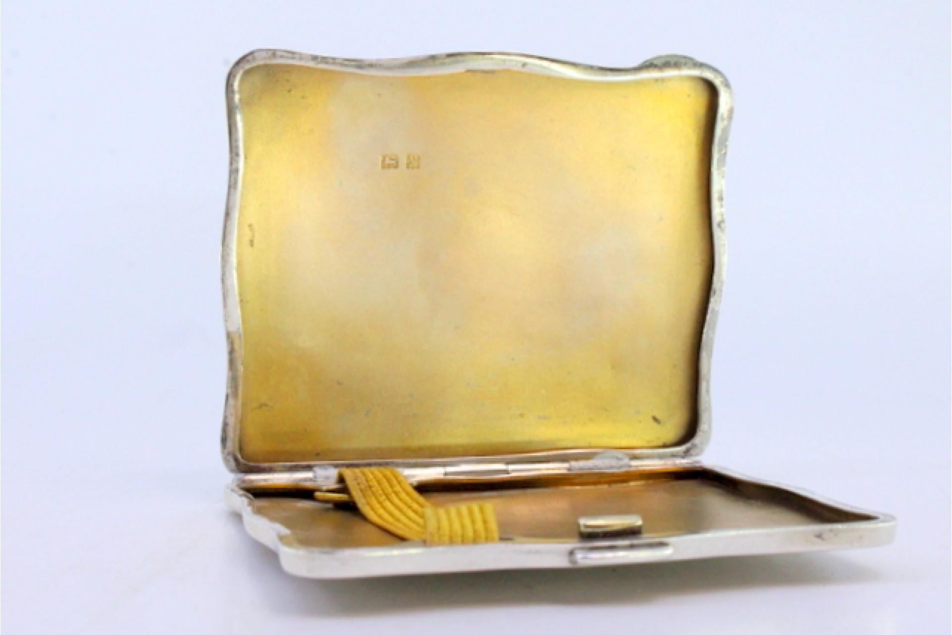 Silver Guilloche silver cigarette case with wavy edges and gold interior For Sale