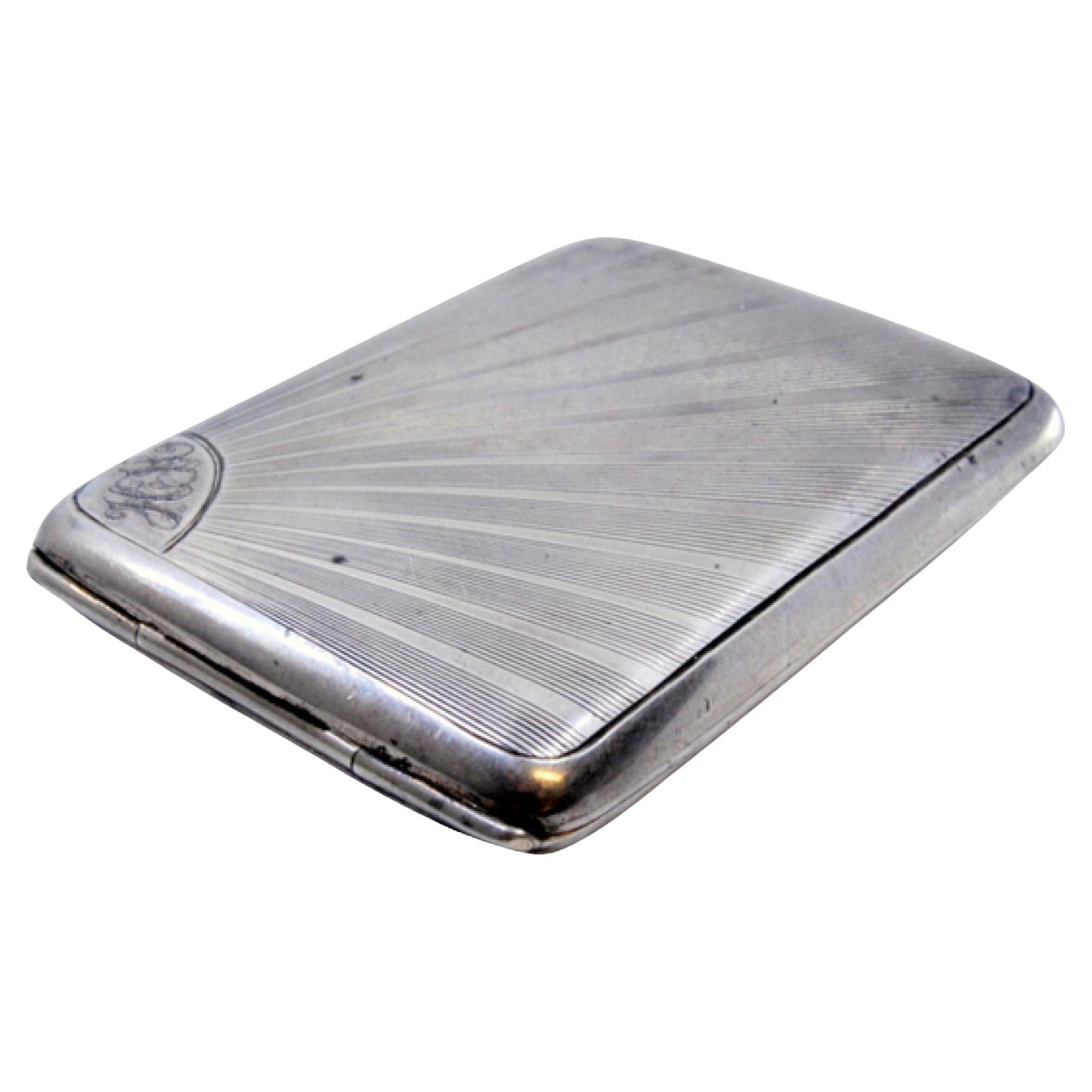 Guilloche silver matchbook in the shape of a radiance and with a hinged lid For Sale