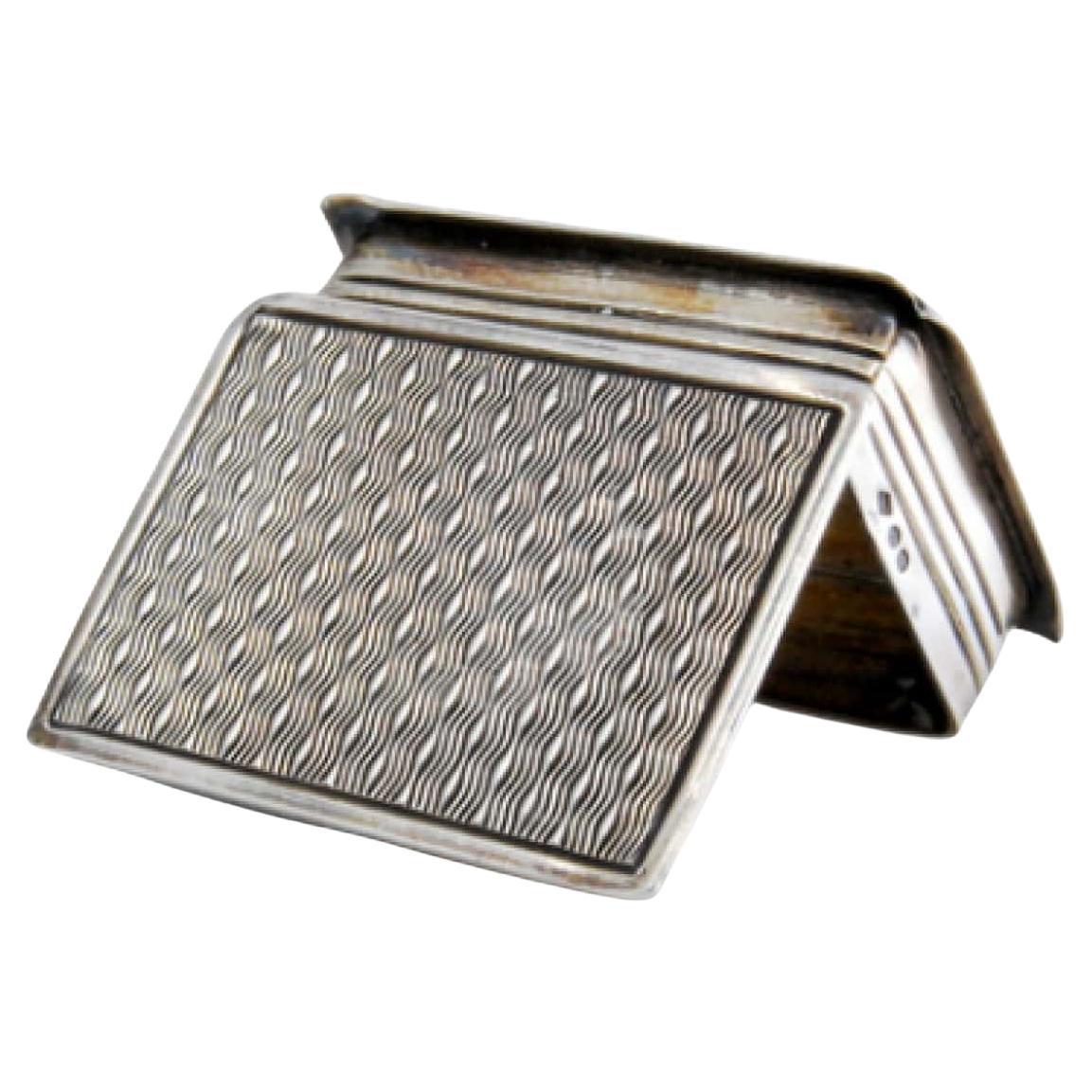 Guilloche silver pill box with hinged lid