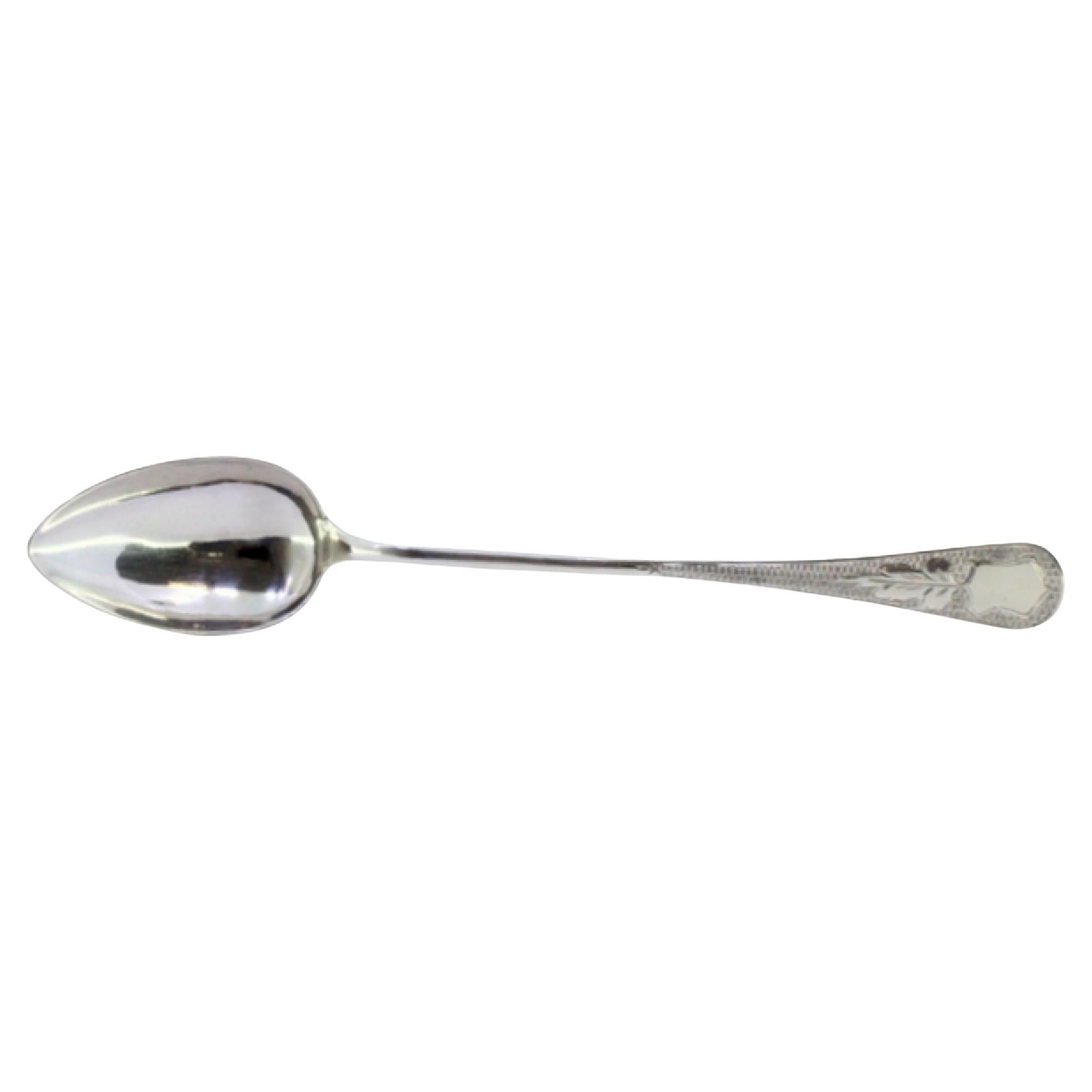 Guilloche silver rice/serving spoon with engraved acanthus and monogram plate