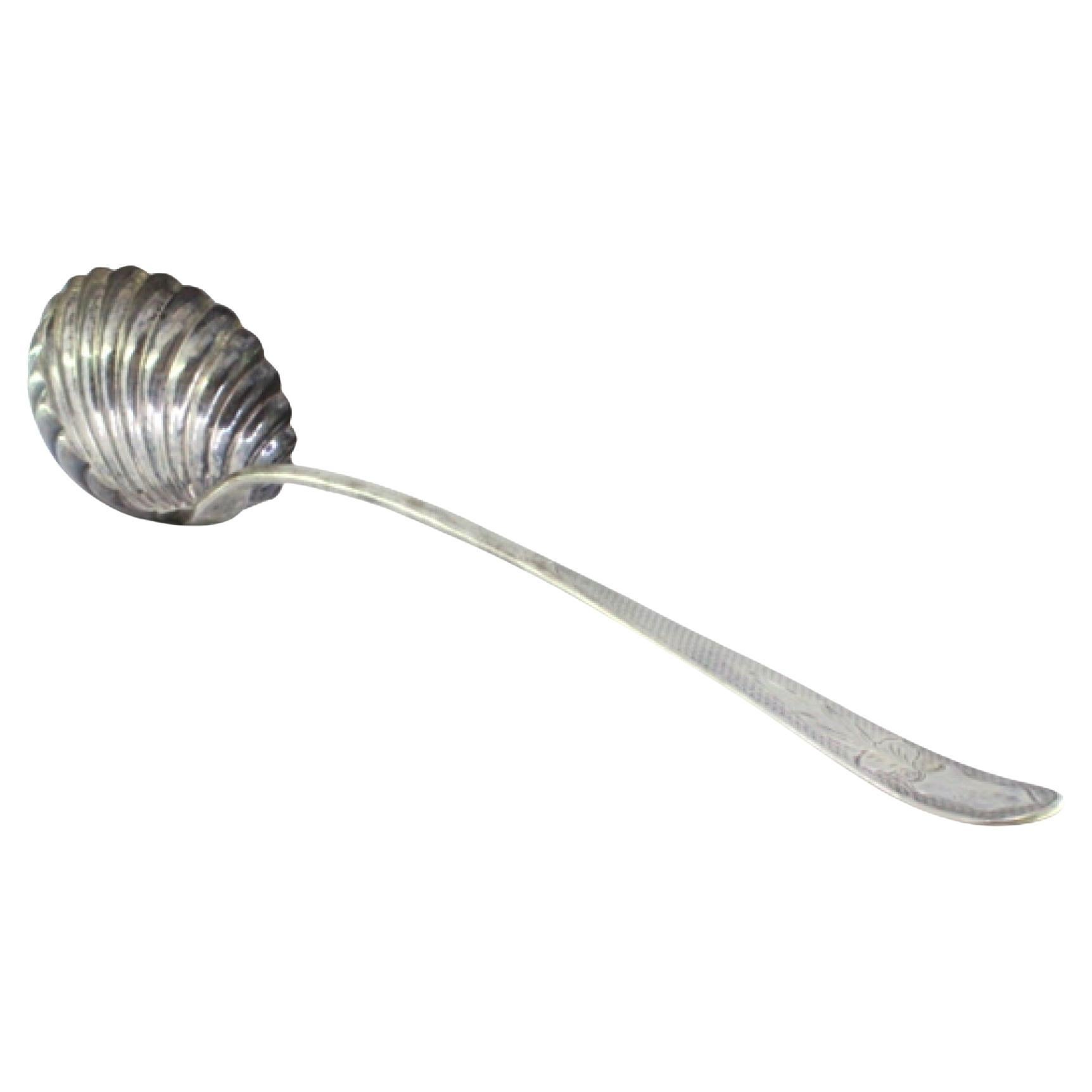 Guilloche silver shell ladle with engraved handle and monogram