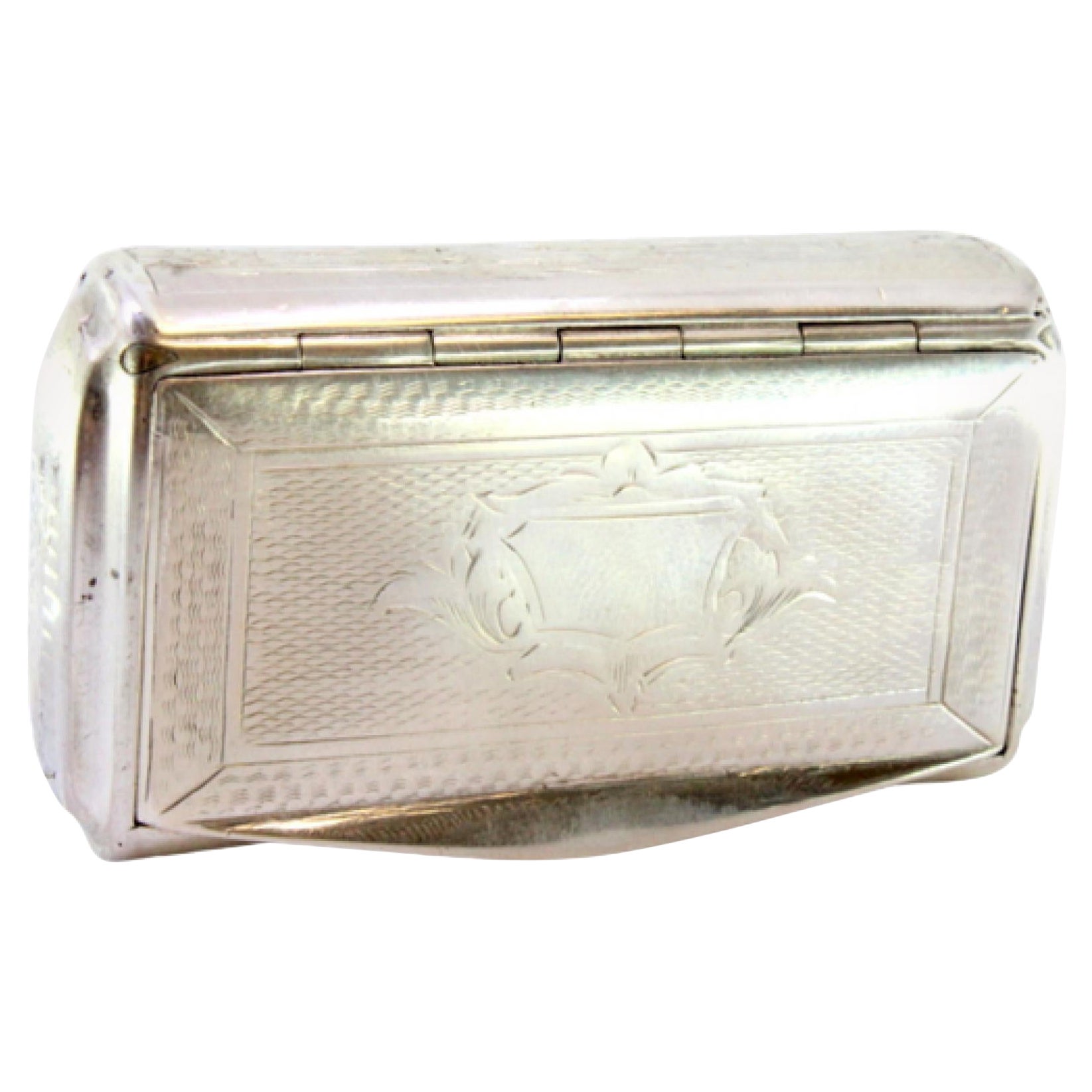 Guilloche silver snuff box with monogram and applied opener