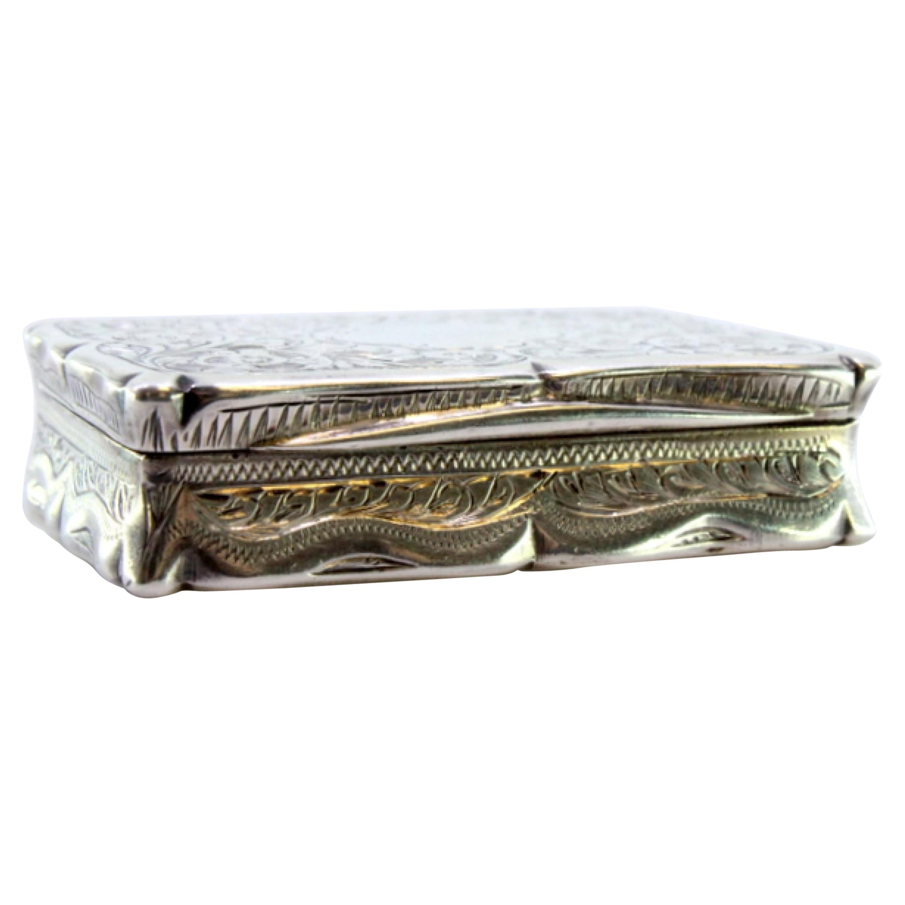 Guilloche silver snuff box with monogram and gold interior, George V period