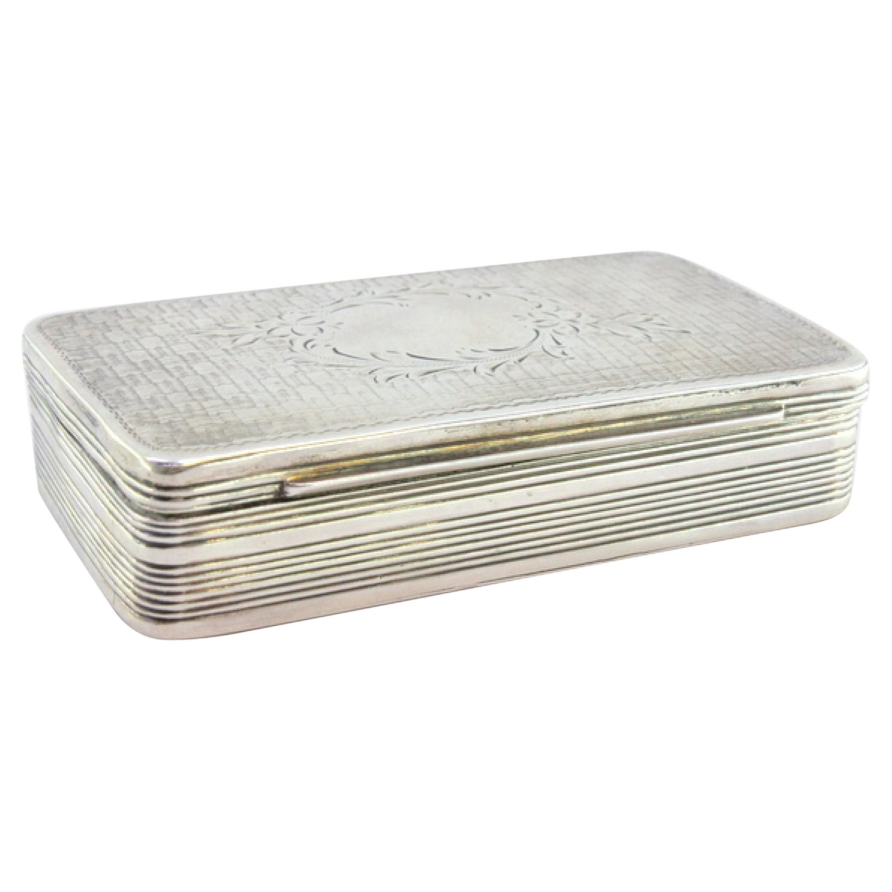 Guilloche silver snuff box with monogram, friezes and floral lid