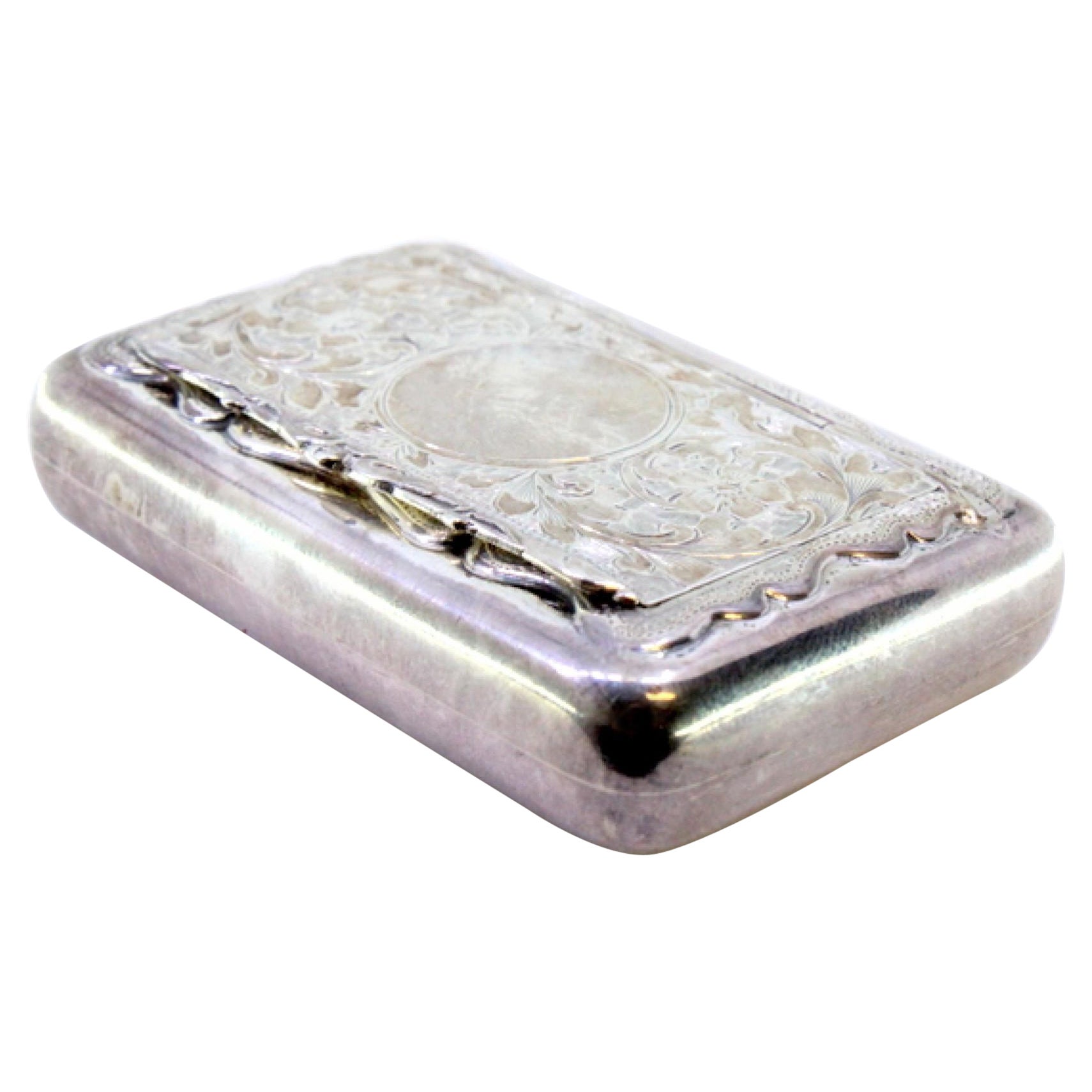 Guilloche silver snuff box with monogram, gilt interior, Edward VII period