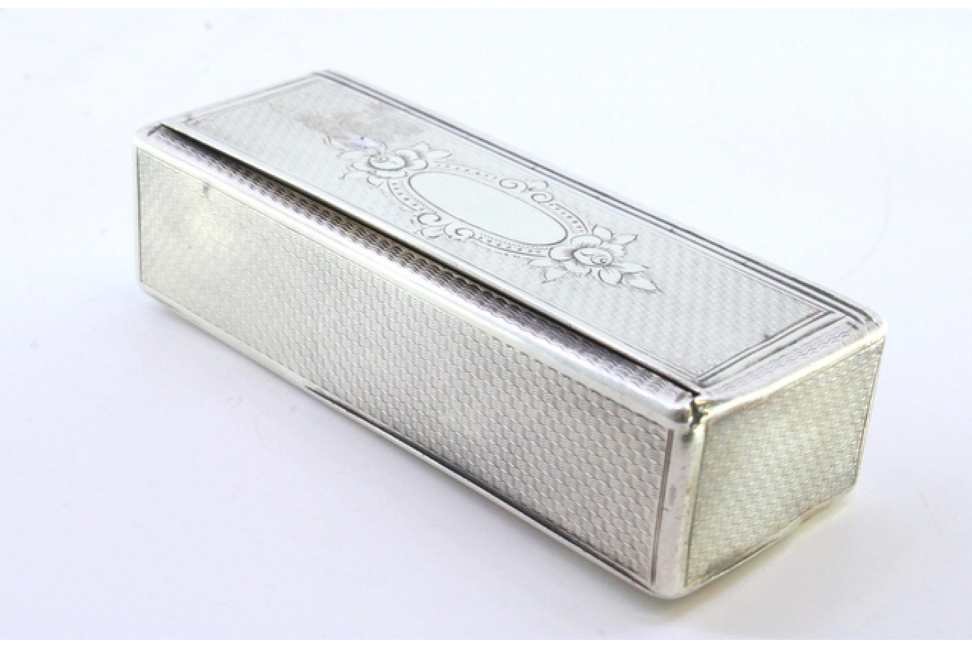 19th Century Guilloche silver snuff box with monogram lid and engraved surround For Sale
