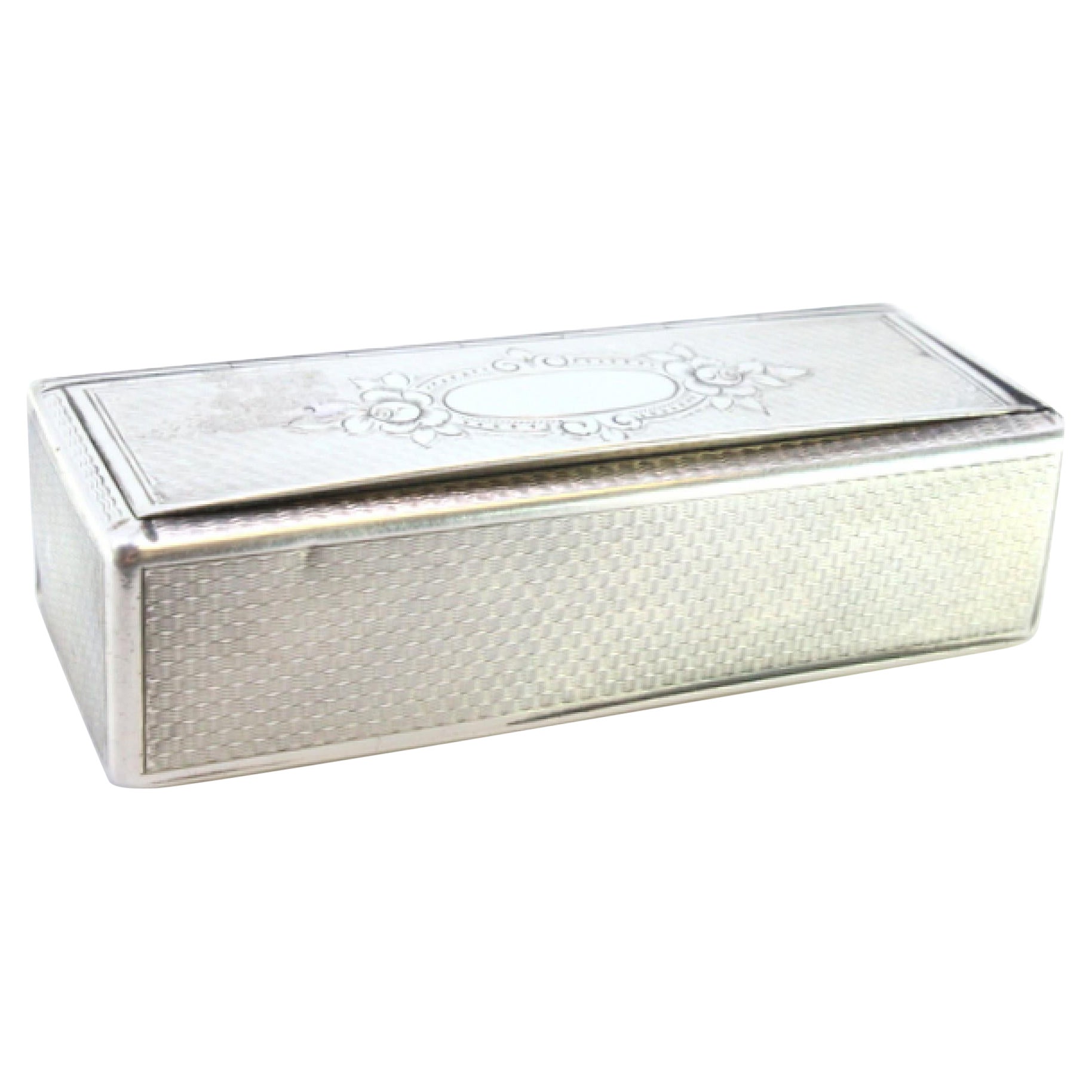 Guilloche silver snuff box with monogram lid and engraved surround