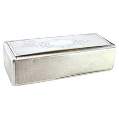 Guilloche silver snuff box with monogram lid and engraved surround