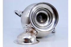 Guilloche silver sugar bowl with monogram, knob & mythological handles