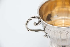 Guilloche silver teacup with pearl engraving and fixed handle