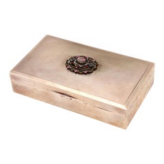 Guilloche silver tobacco box with wooden interior Guilloche silver tobacco box with wooden interior