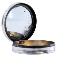 Guilloche silver toiletry box with mirror inside and hinged lid