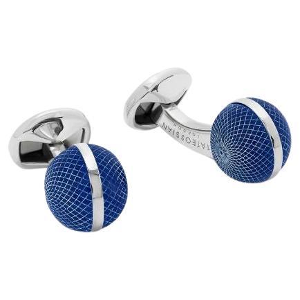 Guilloche Sphere Cufflinks with Lapis For Sale