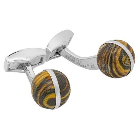 Guilloche Sphere Cufflinks with Tiger Eye For Sale