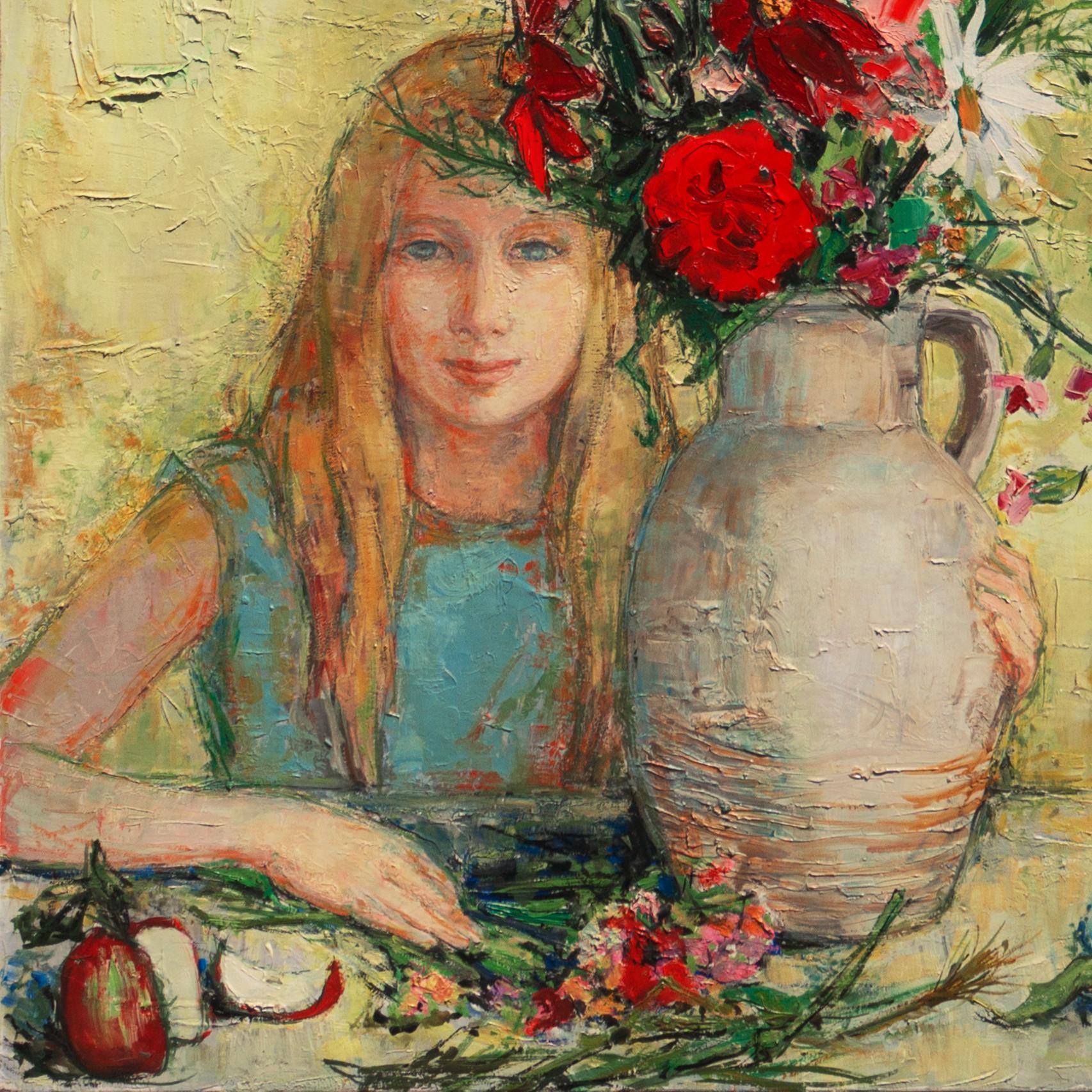 'Still Life with Florist', Paris, École des Beaux-Arts, Large Post-Impressionist - Modern Painting by Guily Joffrin