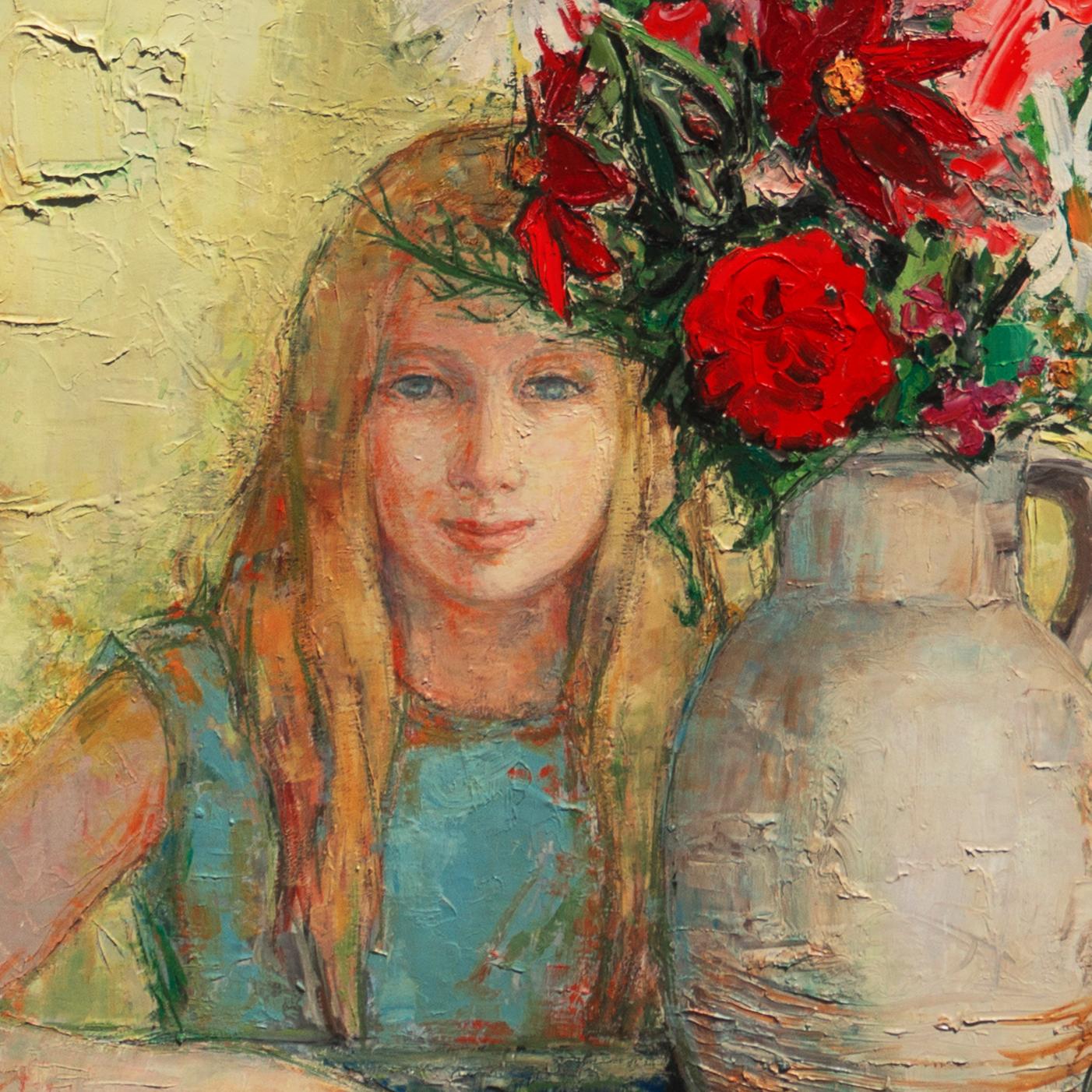 'Still Life with Florist', Paris, École des Beaux-Arts, Large Post-Impressionist - Brown Figurative Painting by Guily Joffrin