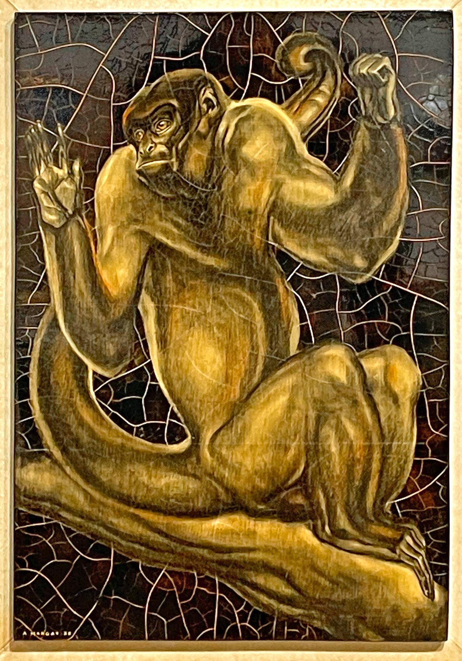 A year after André Margat received a gold medal for his lacquerwork at the Exposition Universelle of 1937, the artist painted this beautiful and expressive depiction of a guinea baboon, native to Guinea, Senegal, Gambia and Mauritania in West