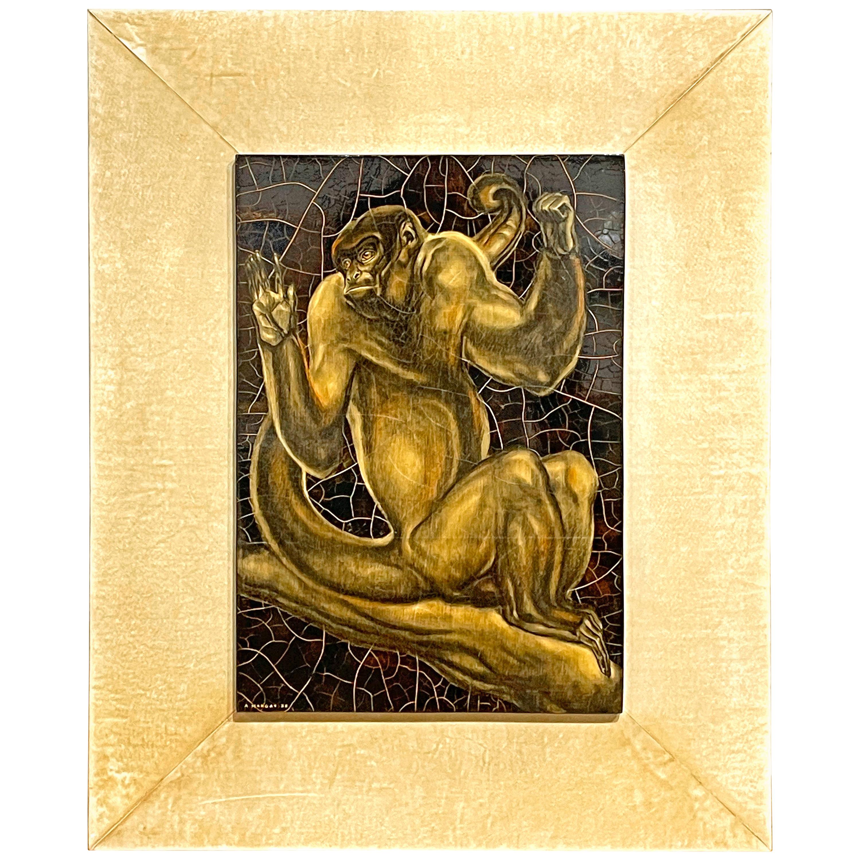 "Guinea Baboon," Masterpiece of Art Deco Painting in Lacquer by Margat, 1938