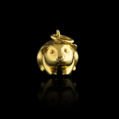 Ico & the Bird w/ Turquoise Mountain Myanmar Guinea Pig Zodiac 18k Gold Pendant