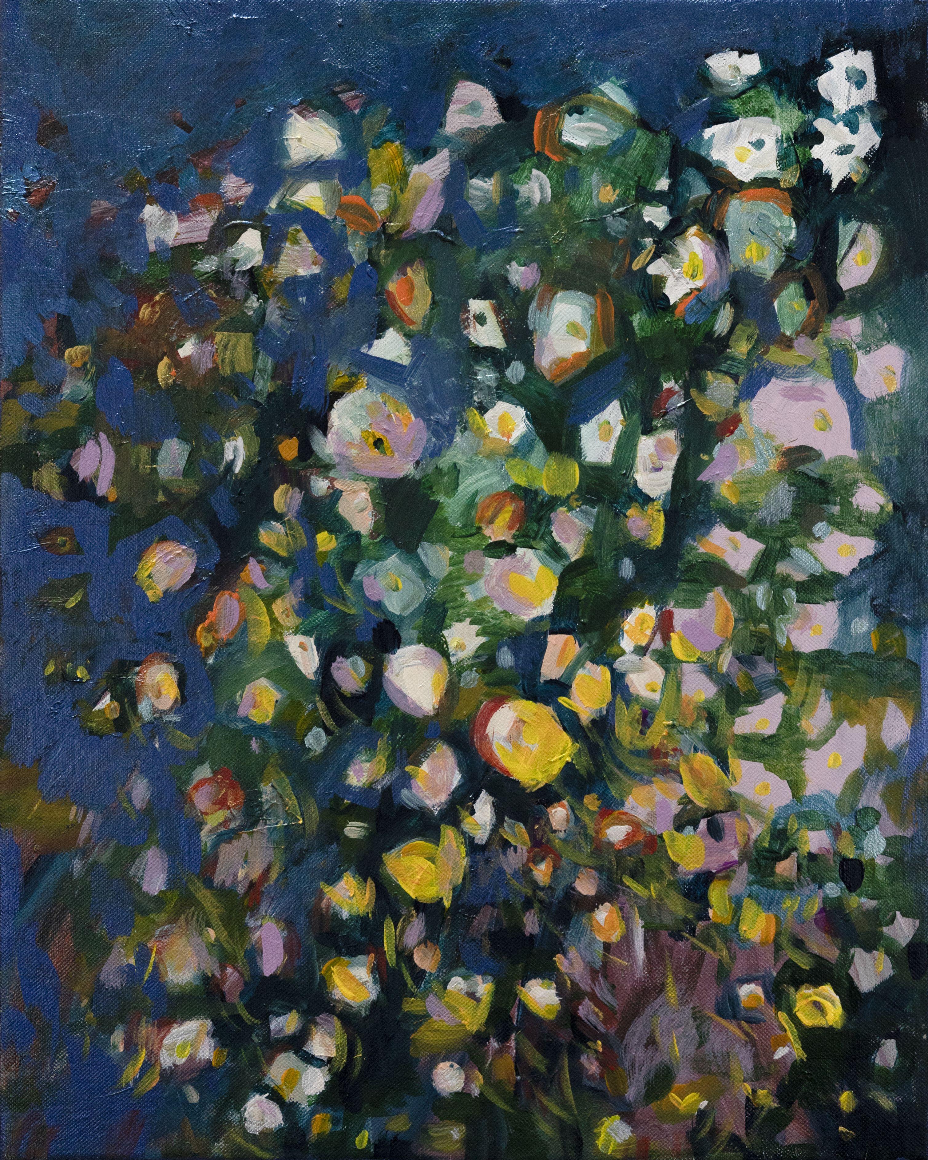 Flora: Impressionistische Malerei, Mischtechnik auf Leinwand, 2010er Jahre, Neu, 20x16