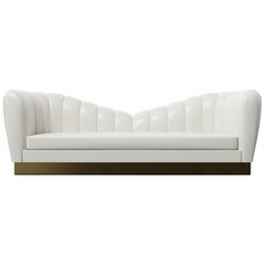GUINEVERE SOFA - Modern Symmetrical Sofa in Faux White Leather with Metal Plinth