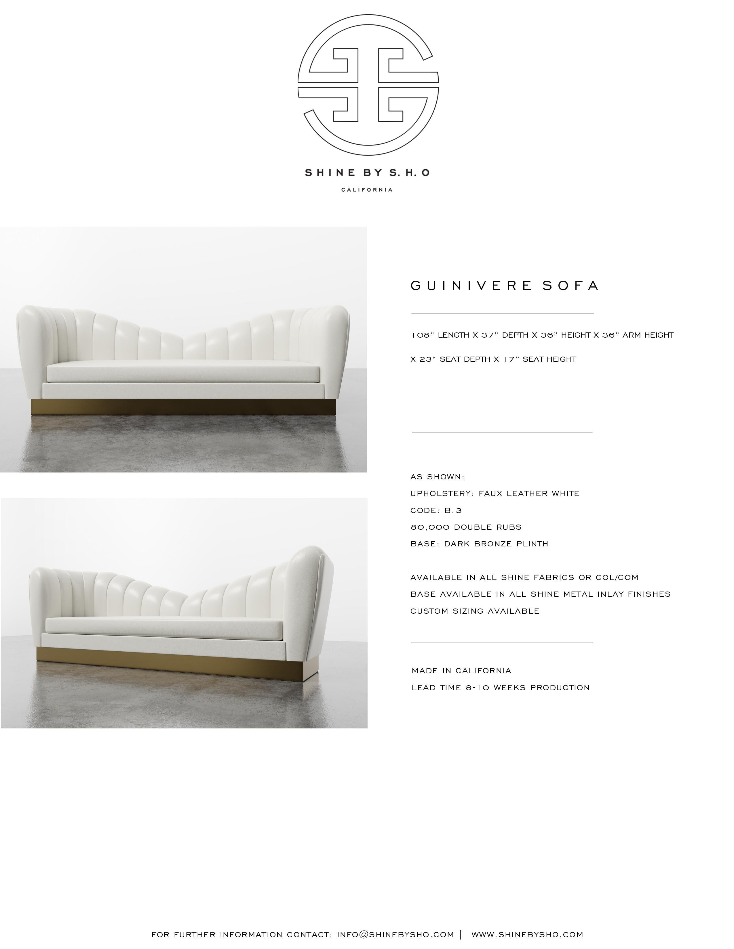 Upholstery GUINEVERE SOFA - Modern Symmetrical Sofa in Faux White Leather with Metal Plinth