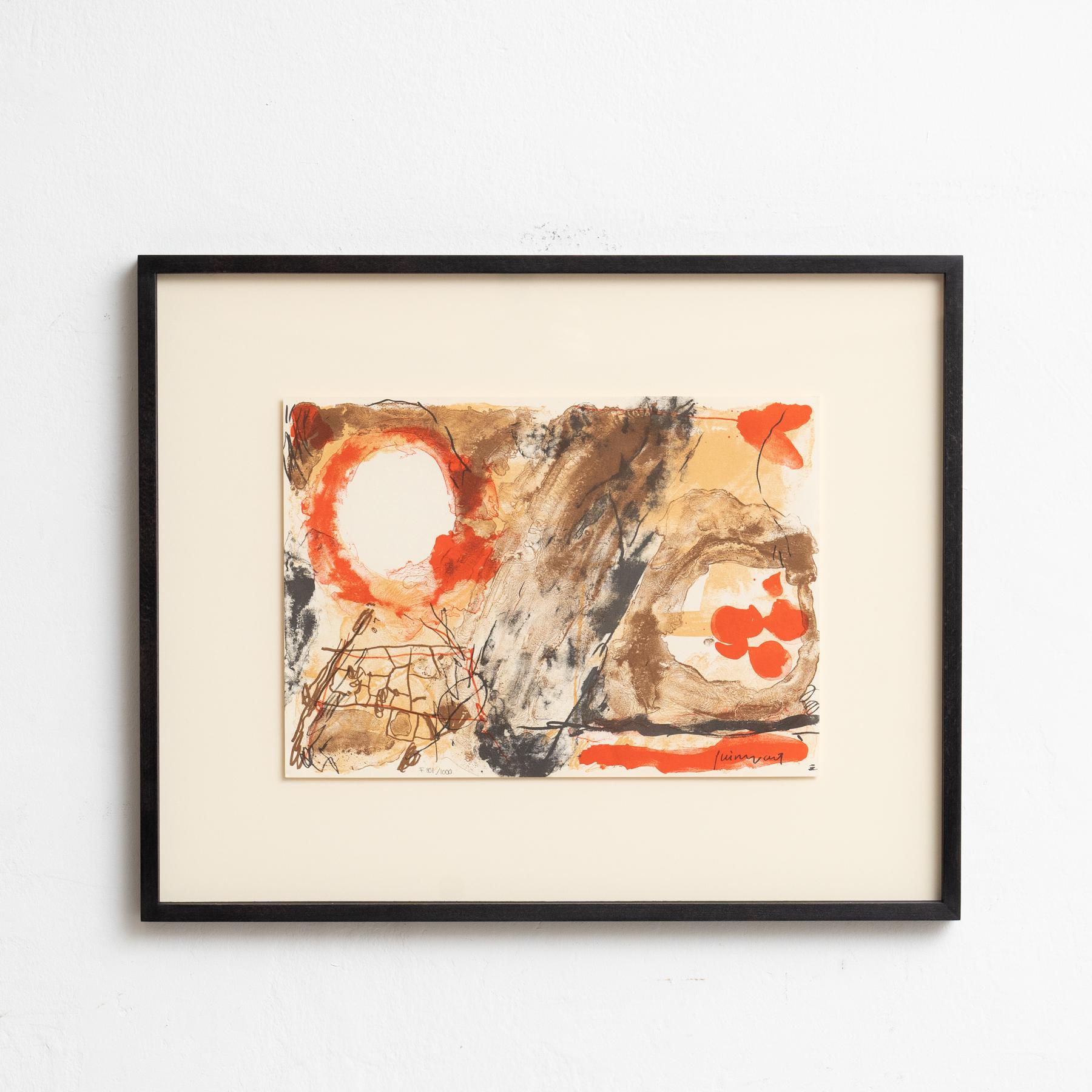 Mid-Century Modern Guinovart Color Abstract Framed Lithography on Paper, 1999 For Sale