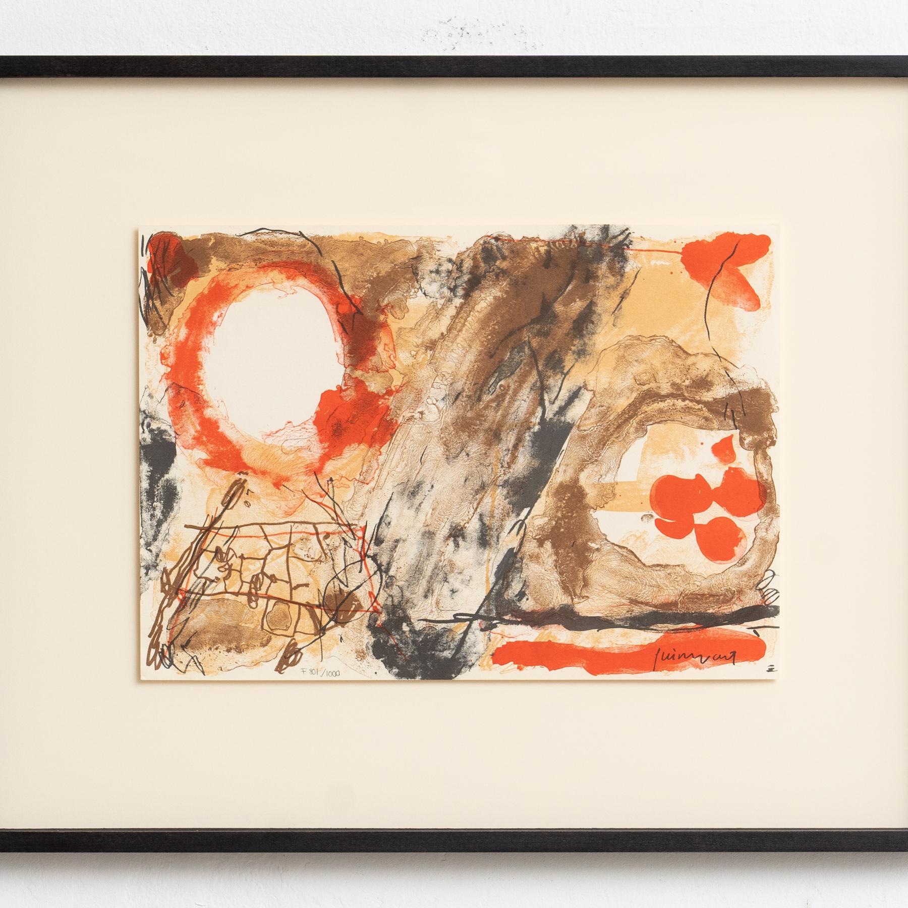 Spanish Guinovart Color Abstract Framed Lithography on Paper, 1999 For Sale