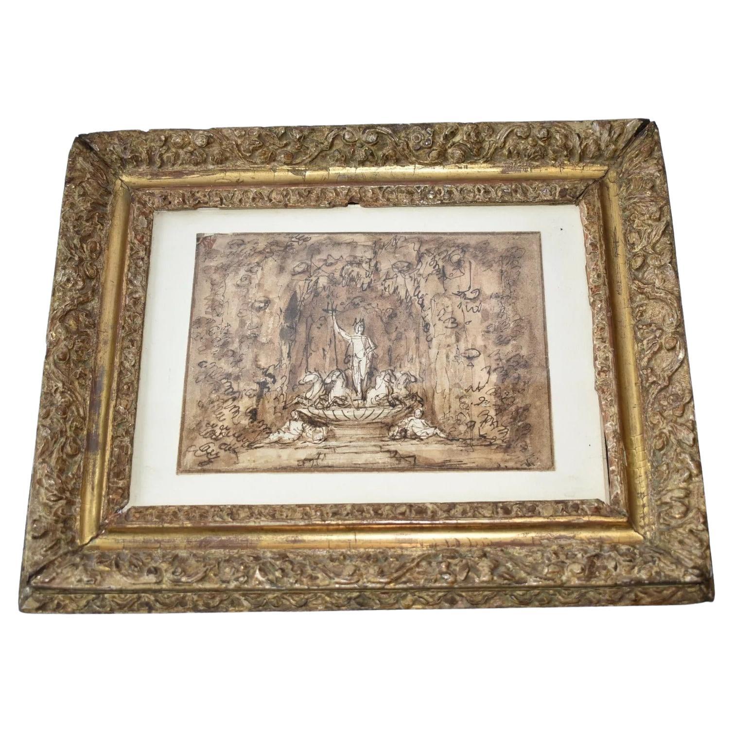Guiseppe Bossi Grotta di Giove Penna e lava 14 x 20 cm