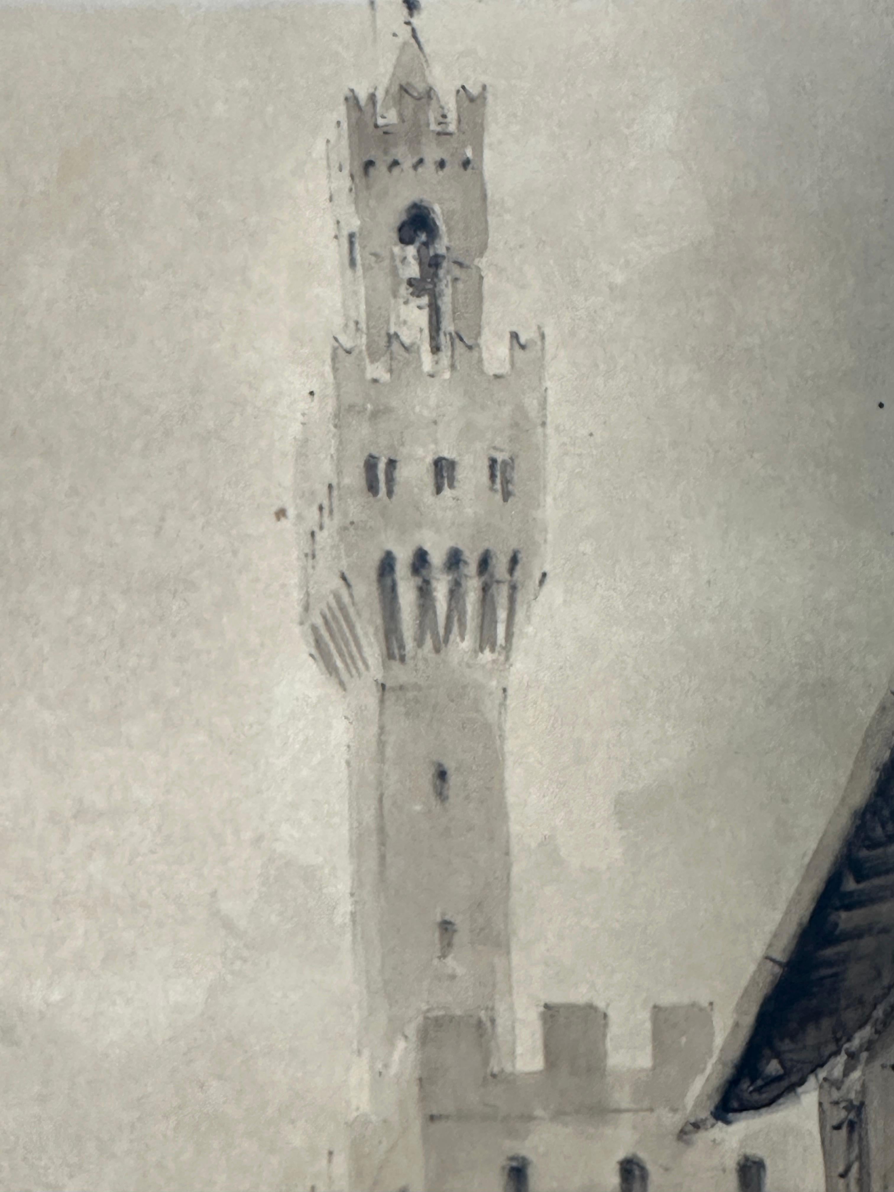 Palazzo Vecchio Firenze Florencia Italia Paisaje urbano pintura - Painting de Guiseppe Capineri