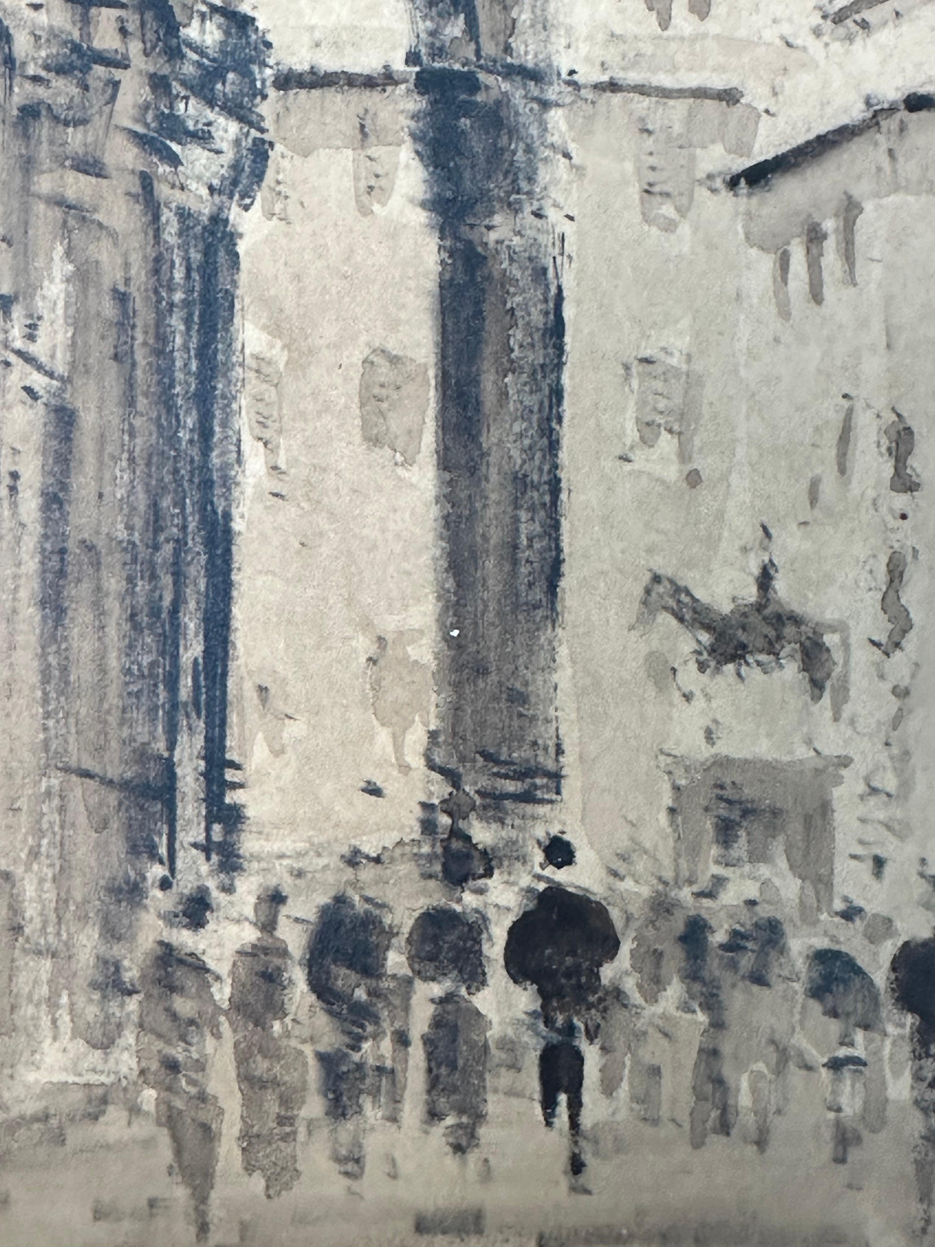 Palazzo Vecchio Firenze Florencia Italia Paisaje urbano pintura - Landscape Painting Gris de Guiseppe Capineri