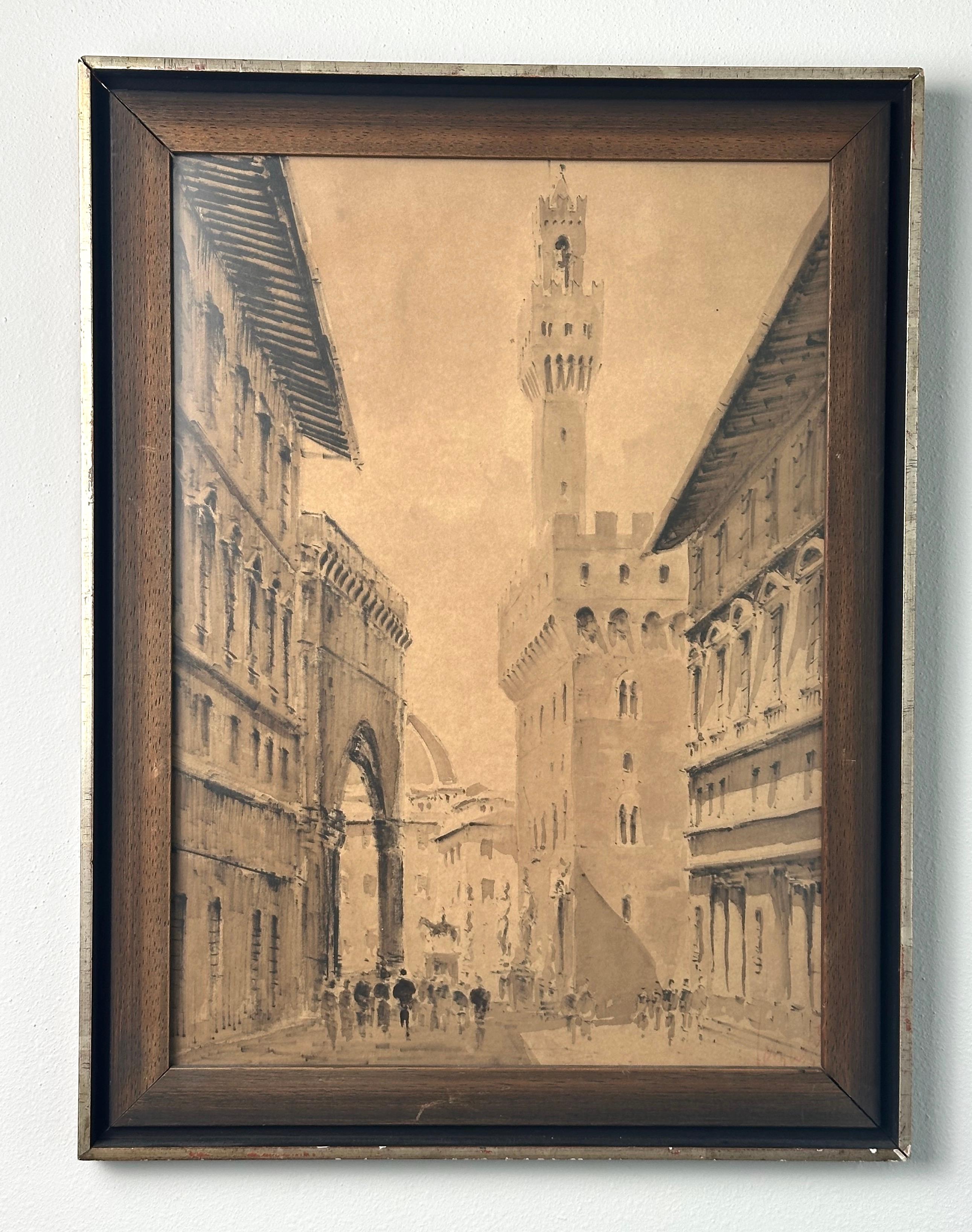 Palazzo Vecchio Firenze Florencia Italia Paisaje urbano pintura en venta 4