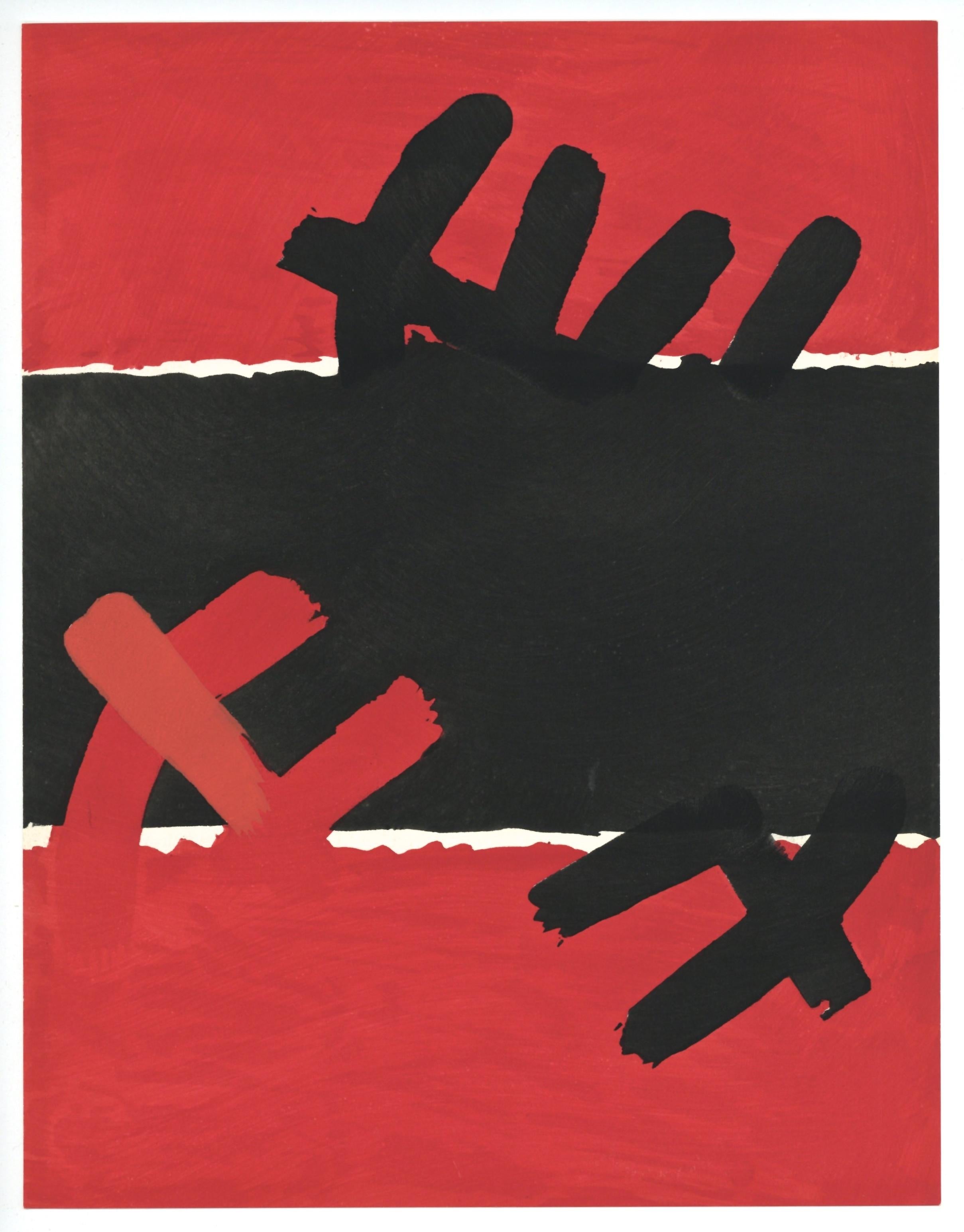(after) Giuseppe Capogrossi - "Surface Rouge et Noire" pochoir - Print by Guiseppe Capogrossi