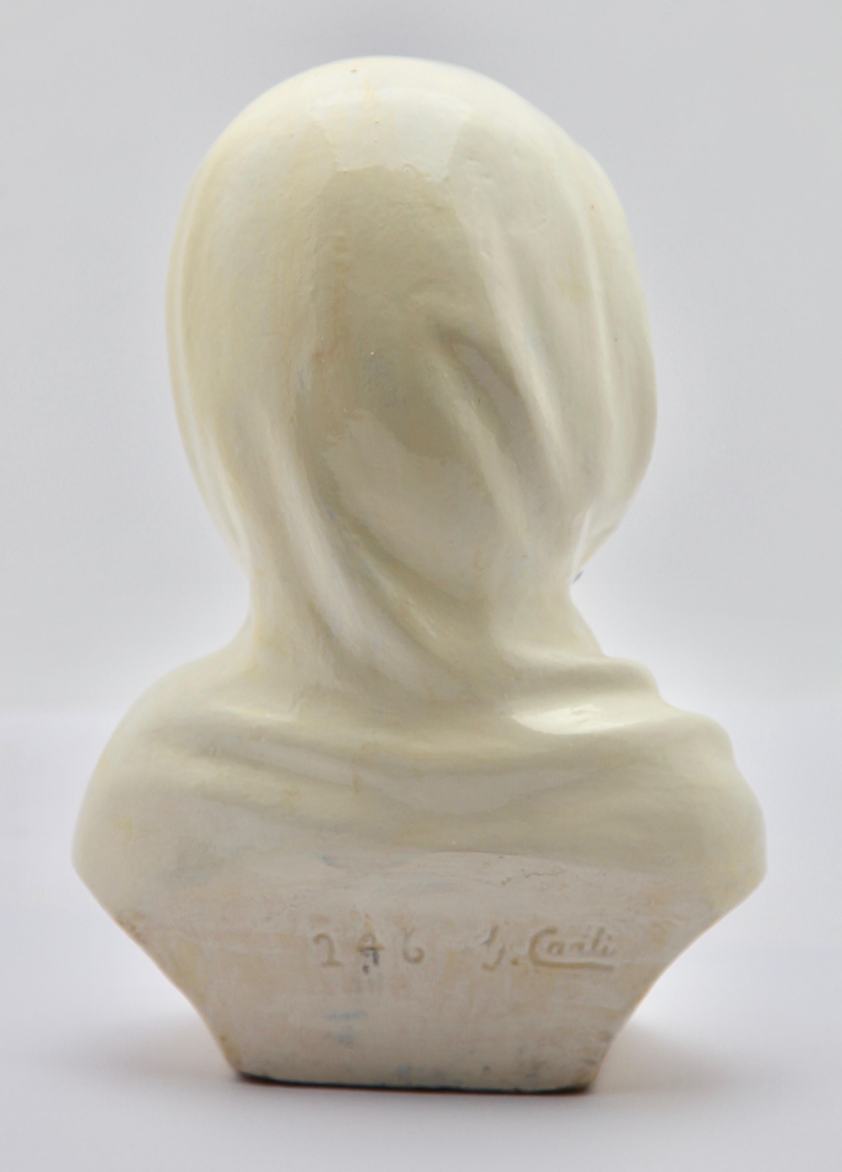 Mid-20th Century Guiseppe Carli Signed, Polychrome Ceramic Bust of an Arab Head For Sale