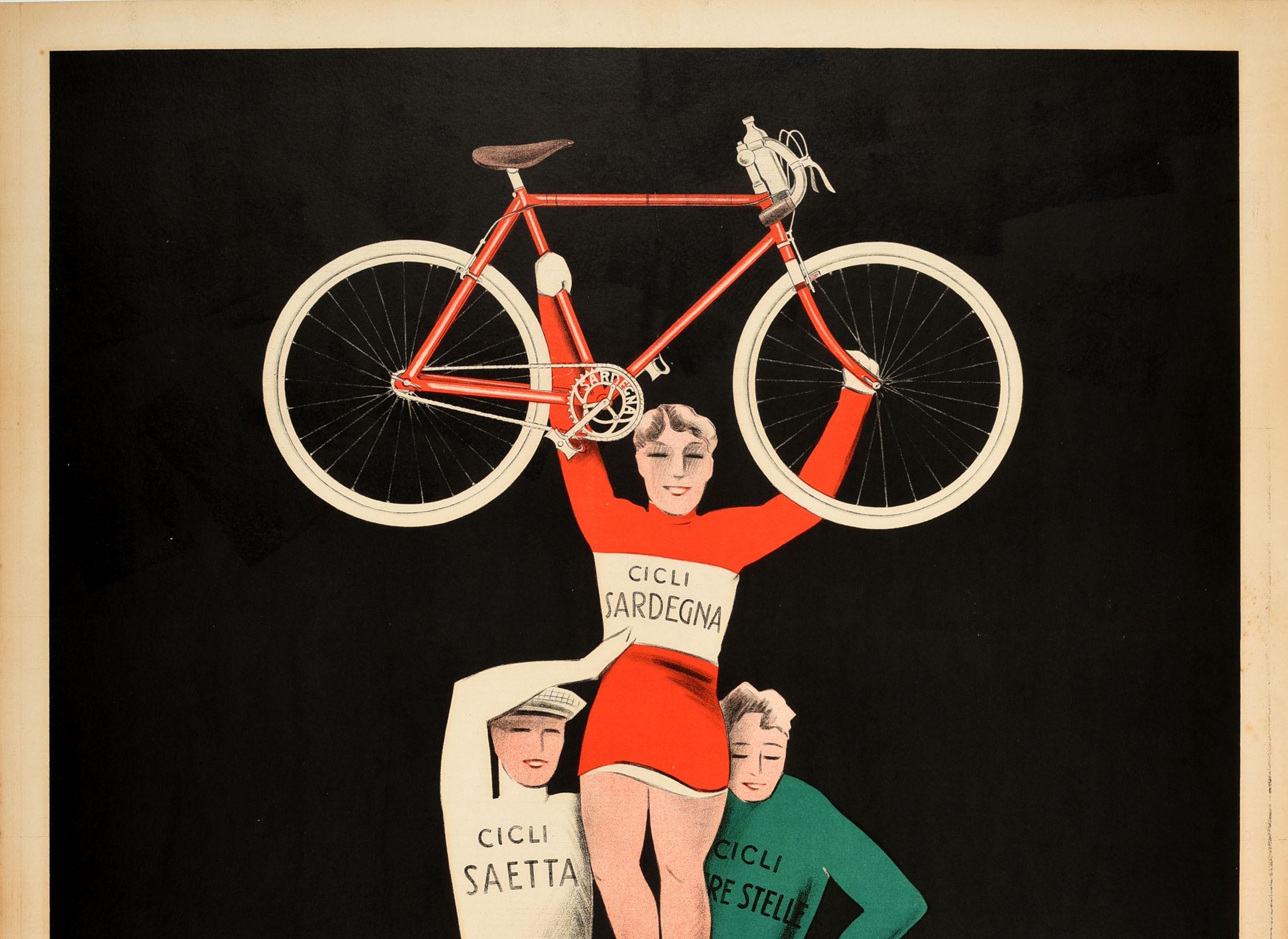 Original Vintage Poster Sardegna Quartucciu Cagliari Sardinia Racing Bicycles Ad - Print by Guiseppe Magagnoli