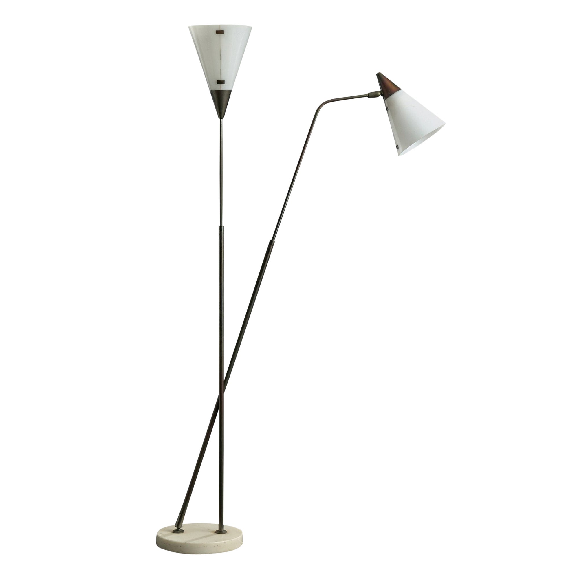 Guiseppe Ostuni, Floor Lamp, Brass, Marble, Acrylic, Italy, 1950s
