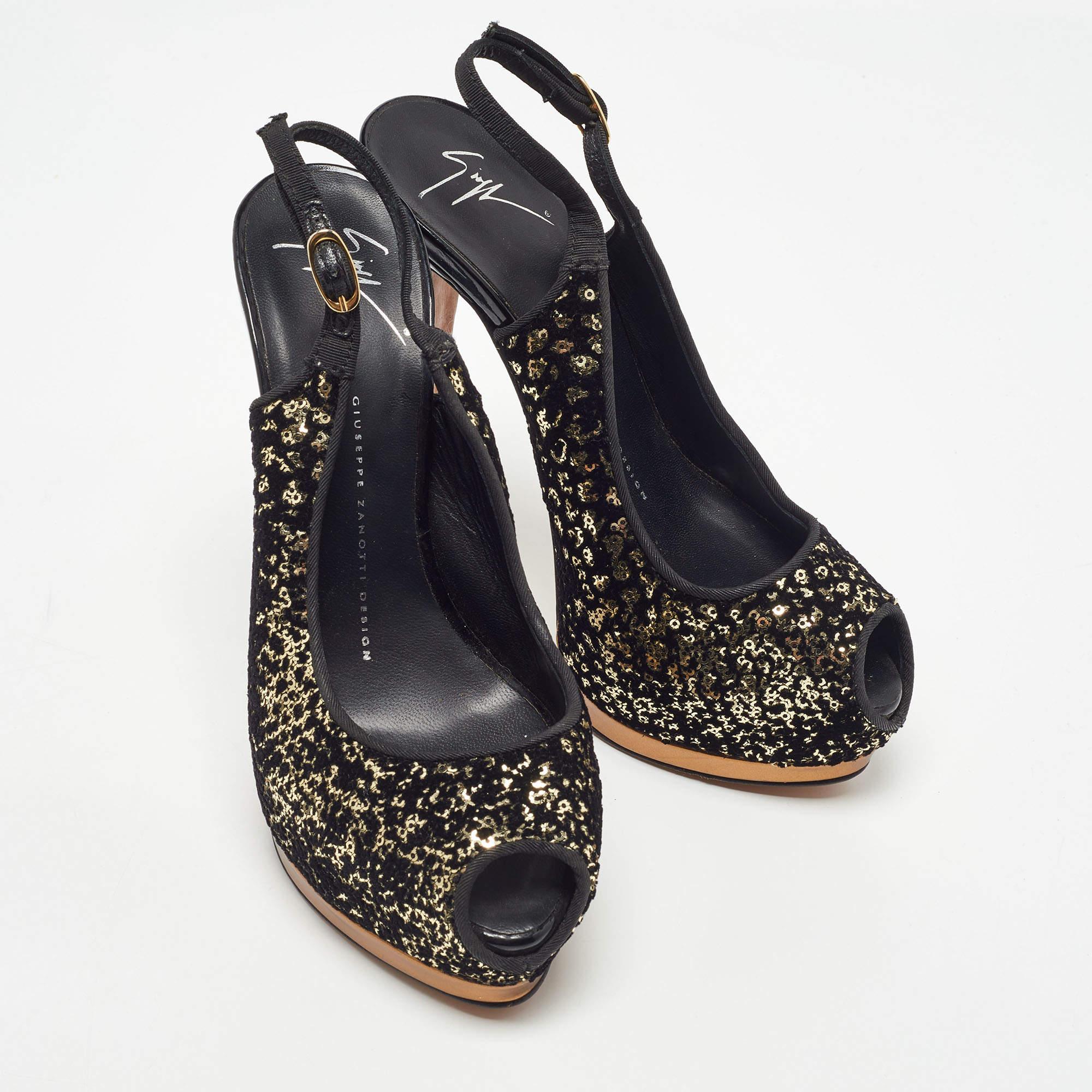 Guiseppe Zannotti - Sandales à plateforme à bout ouvert et bride arrière en velours et sequins, taille 37 Pour femmes en vente