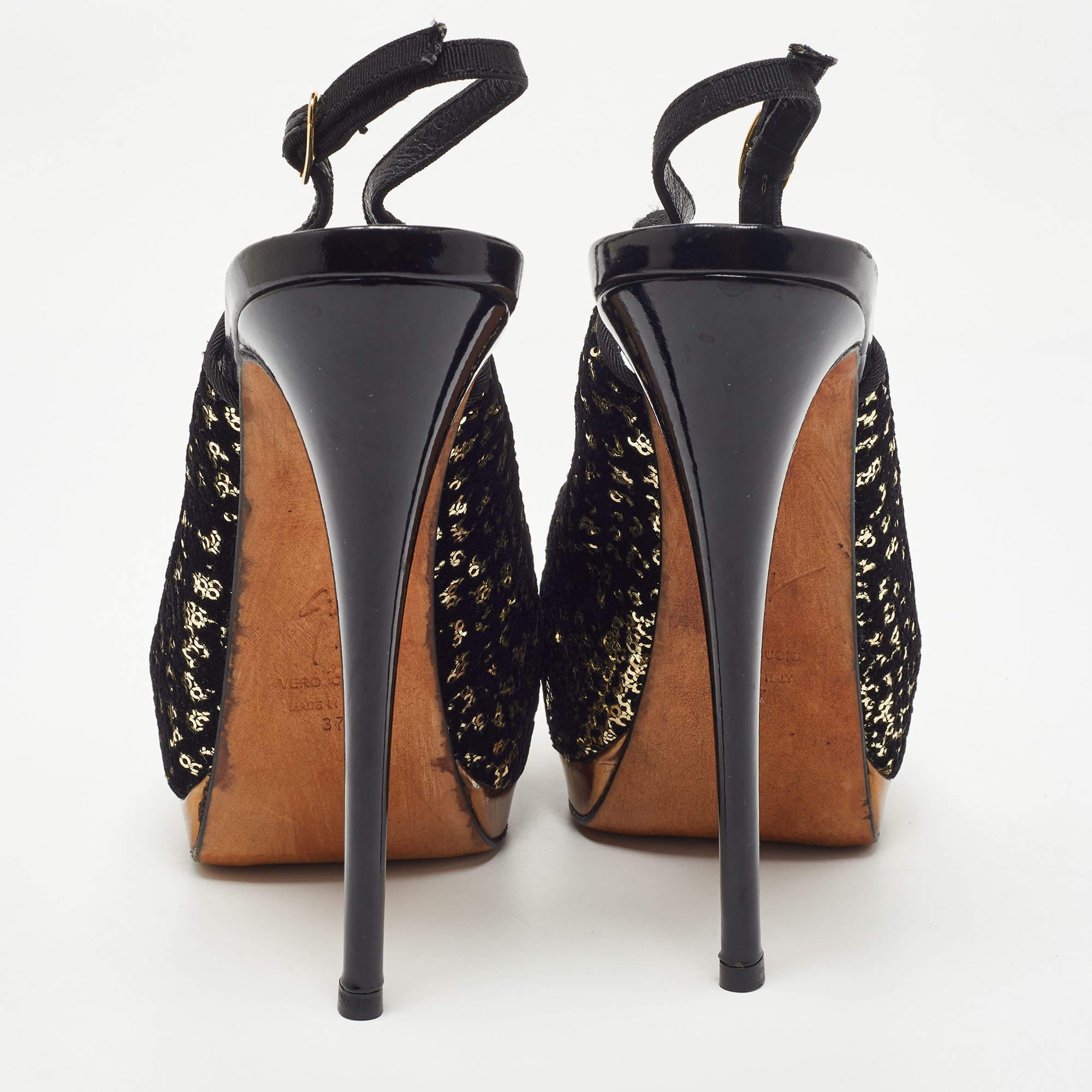 Guiseppe Zannotti - Sandales à plateforme à bout ouvert et bride arrière en velours et sequins, taille 37 en vente 1