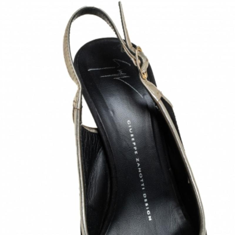 Black Guiseppe Zannotti Suede And Trim Peep Toe Slingback Platform Sandals Size 37.5 For Sale