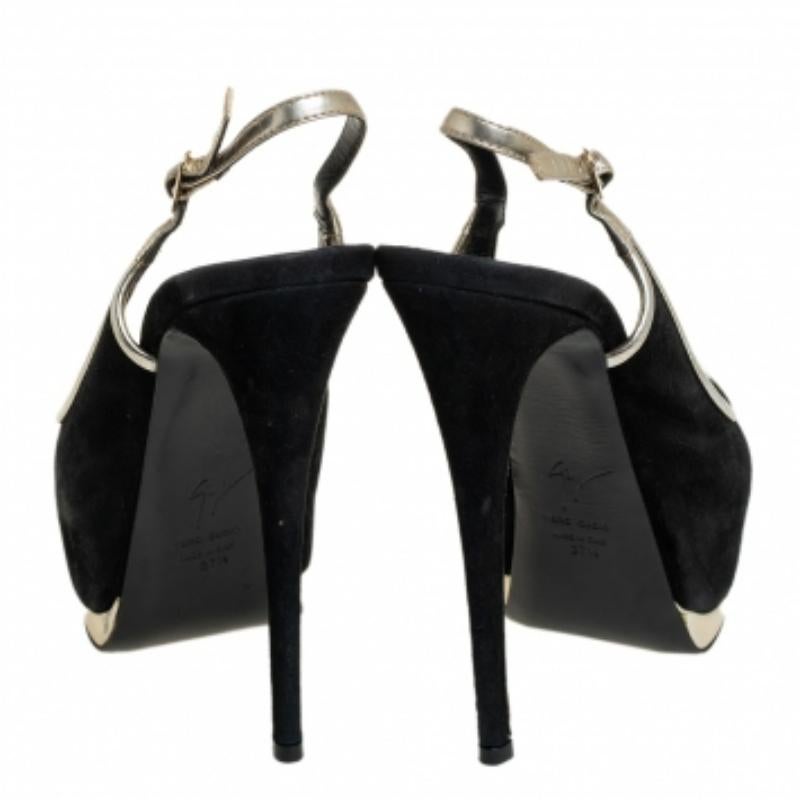 Women's Guiseppe Zannotti Suede And Trim Peep Toe Slingback Platform Sandals Size 37.5 For Sale