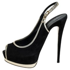 Guiseppe Zannotti Suede And Trim Peep Toe Slingback Platform Sandals Size 37.5
