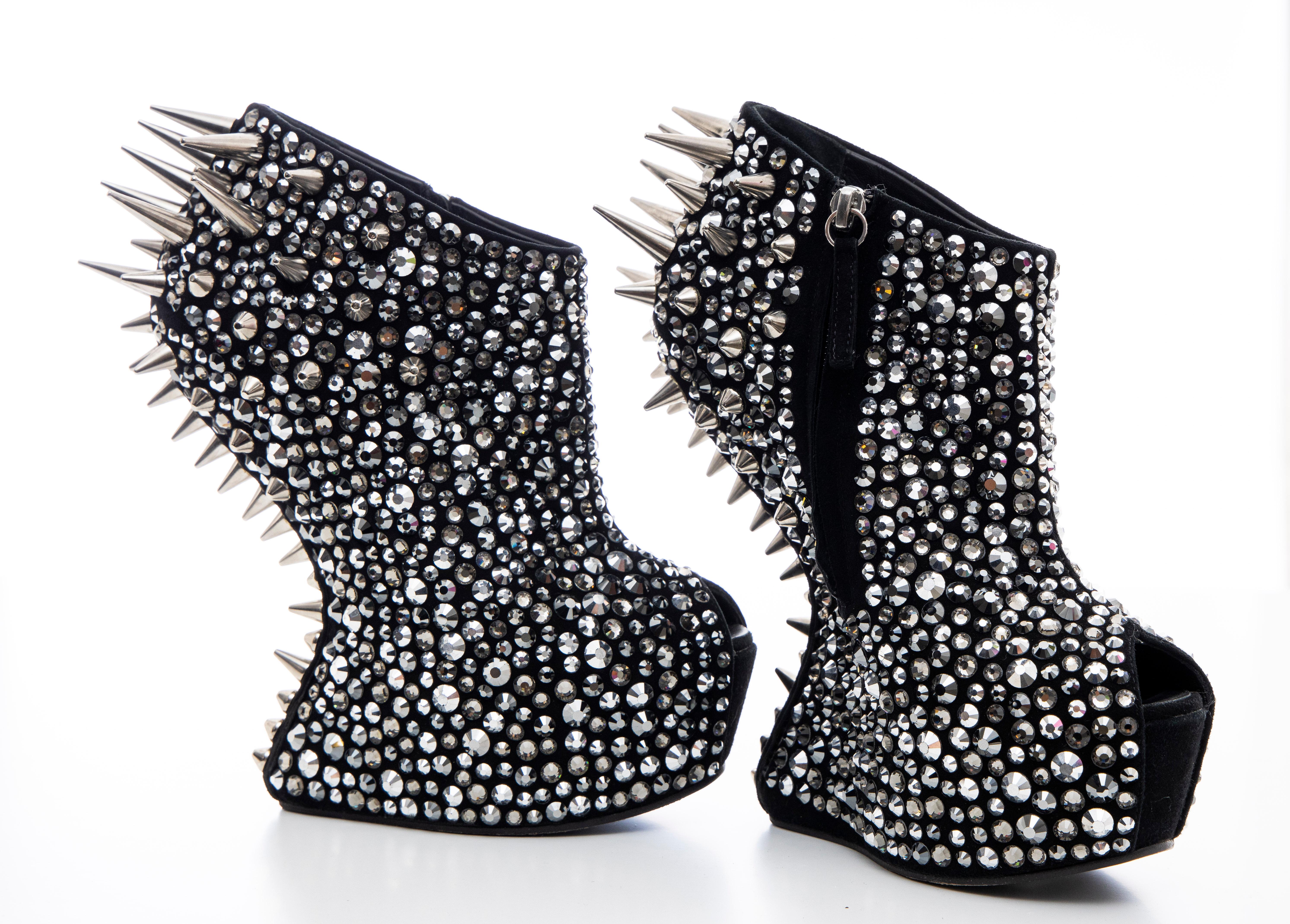 Guiseppe Zanotti Black Suede & Silver Spikes Embellished Wedges, Fall 2012 8
