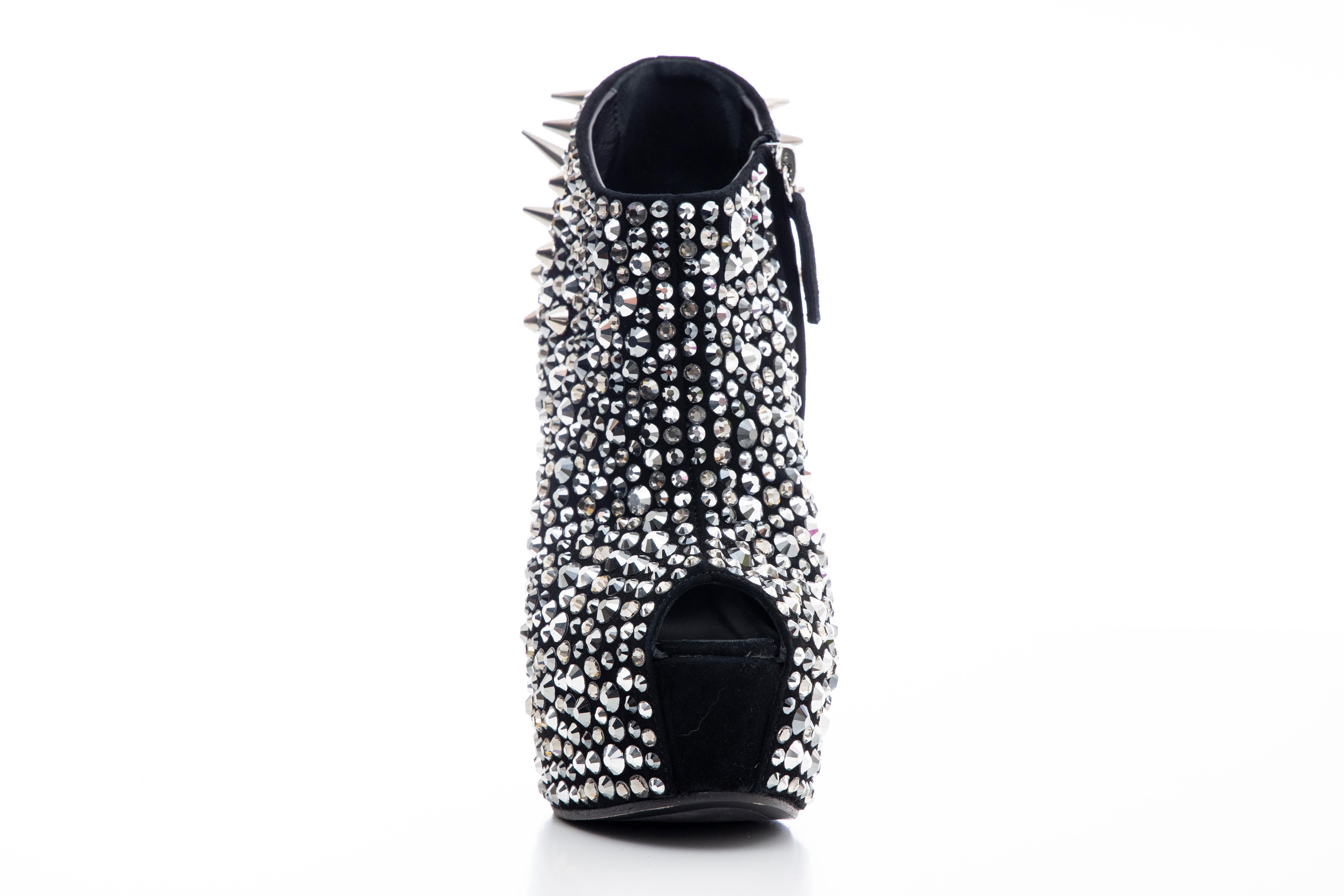 Guiseppe Zanotti Black Suede & Silver Spikes Embellished Wedges, Fall 2012 In Excellent Condition In Cincinnati, OH
