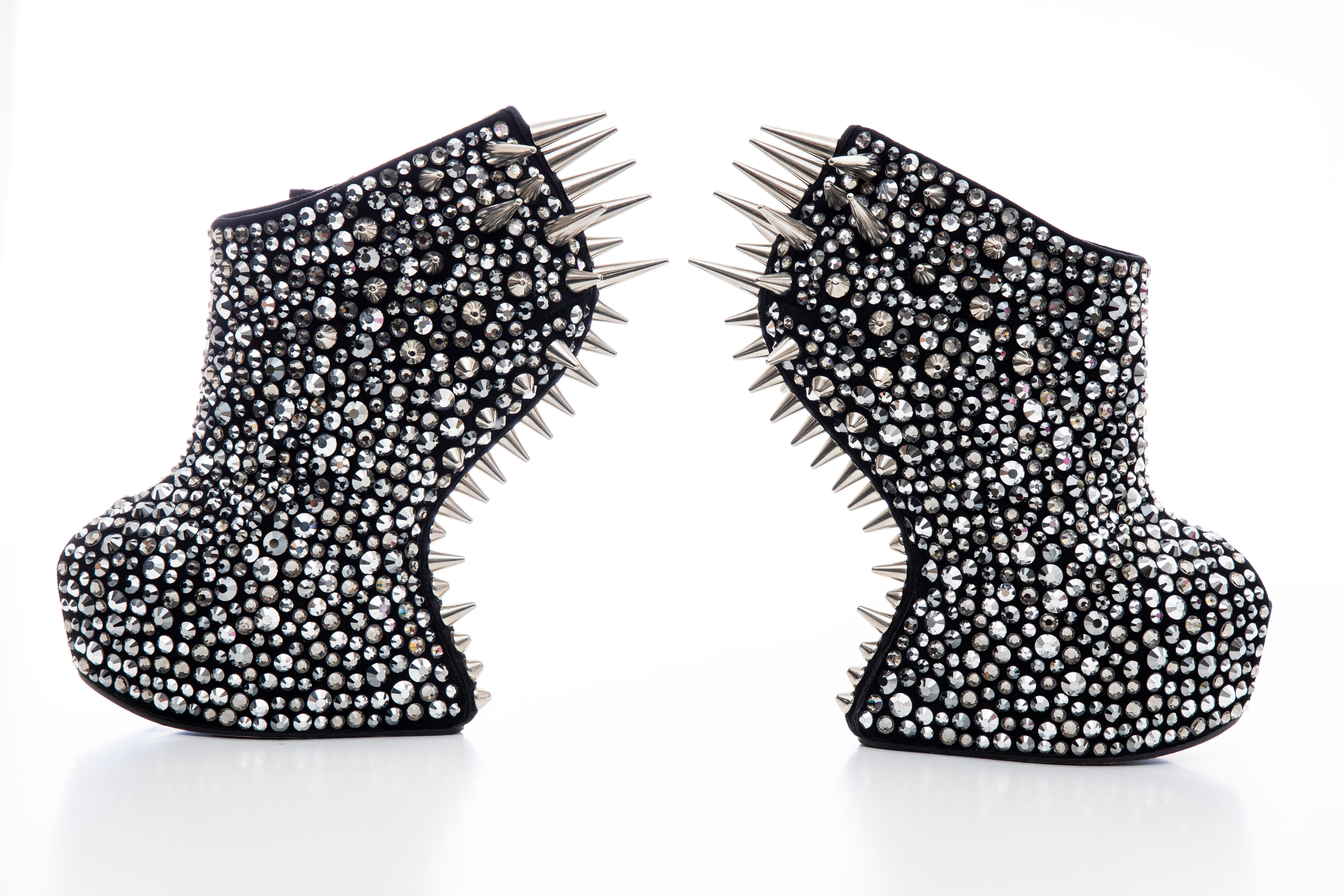 Guiseppe Zanotti Black Suede & Silver Spikes Embellished Wedges, Fall 2012 4
