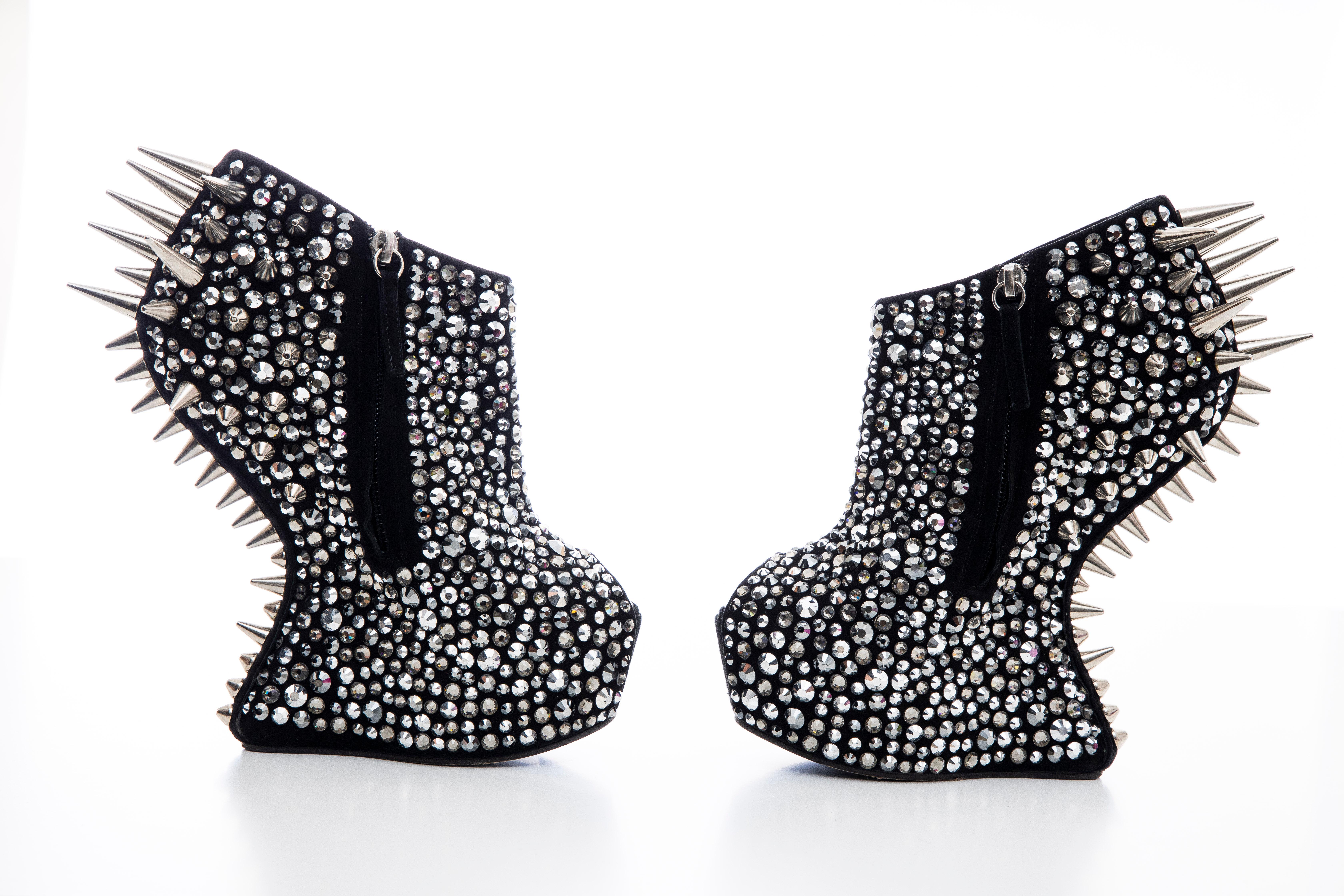 Guiseppe Zanotti Black Suede & Silver Spikes Embellished Wedges, Fall 2012 5
