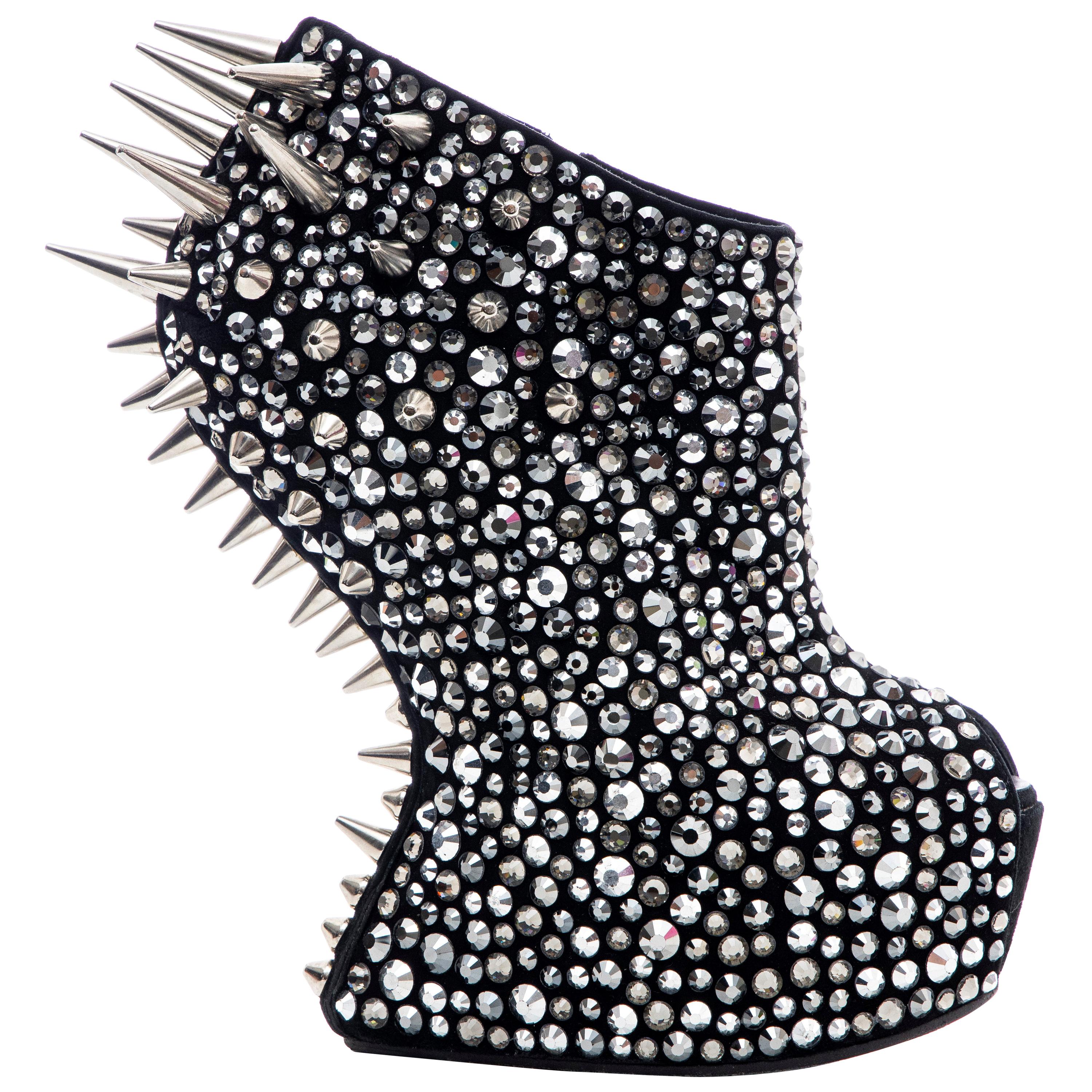 Guiseppe Zanotti Black Suede & Silver Spikes Embellished Wedges, Fall 2012