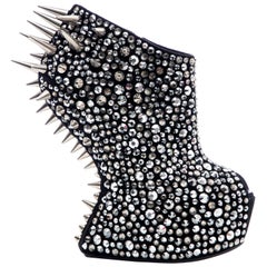 Used Guiseppe Zanotti Black Suede & Silver Spikes Embellished Wedges, Fall 2012