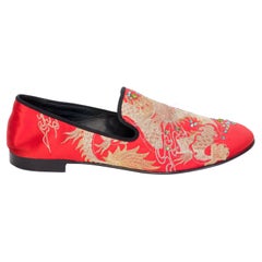 Guiseppe Zanotti Red Embroidered Crystal Dragon Loafers (45 EU)