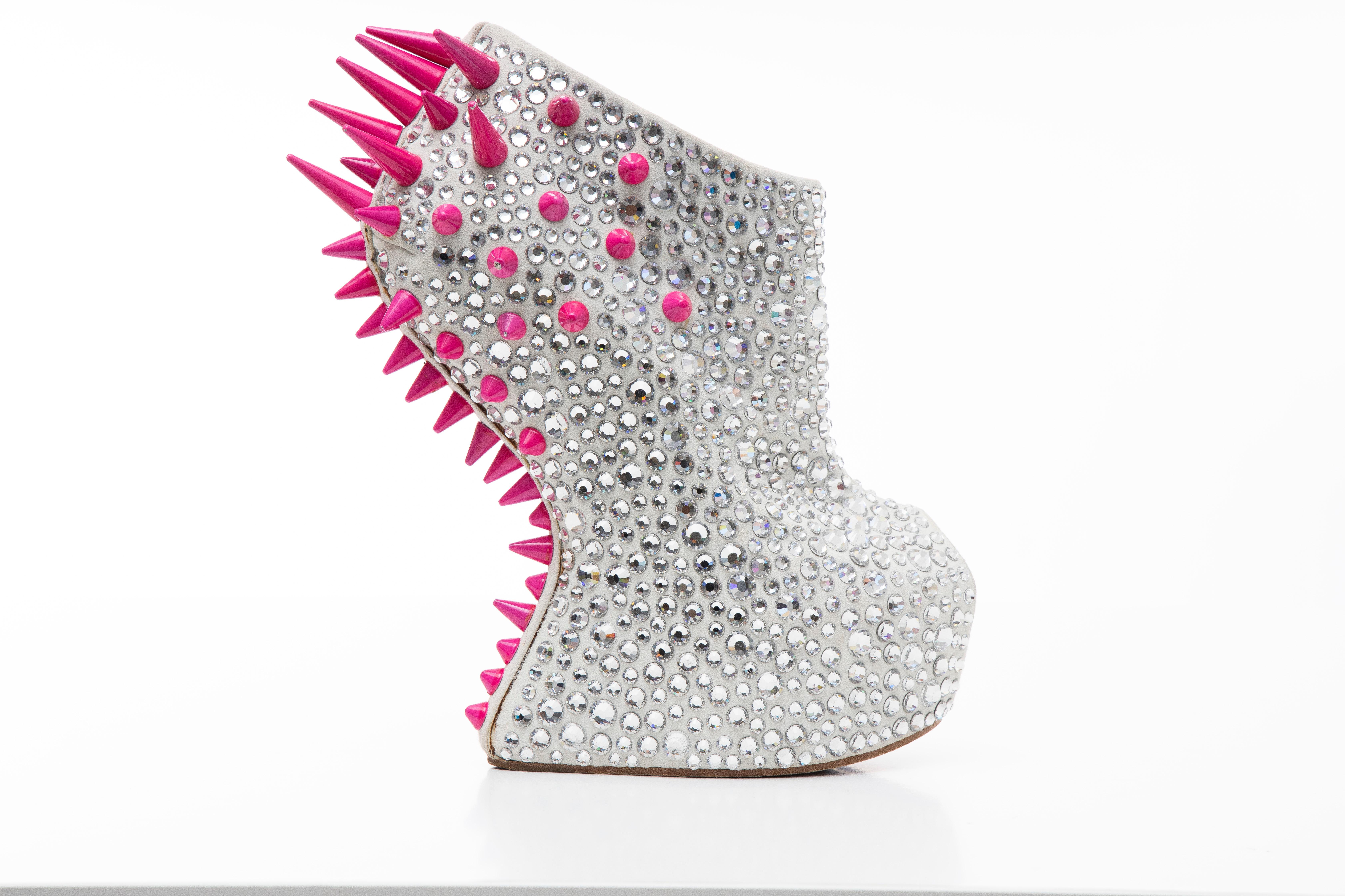 Guiseppe Zanotti Swarovski Crystal & Pink Spiked-Embellished Wedges Fall 2012 For Sale 5